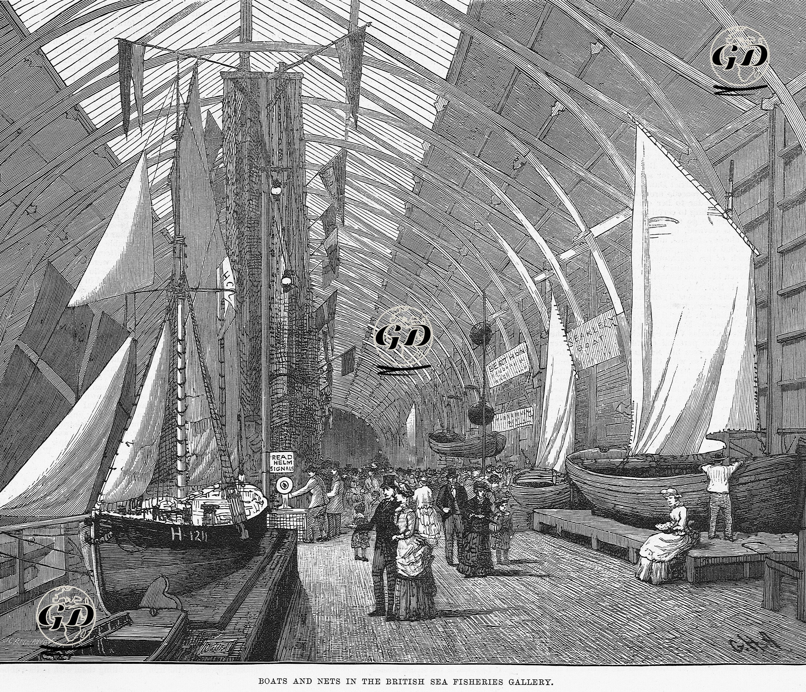 İngiliz Deniz Balıkçılığı Sergisinde Kayıklar ve Ağlar  - G.H.A - 1883