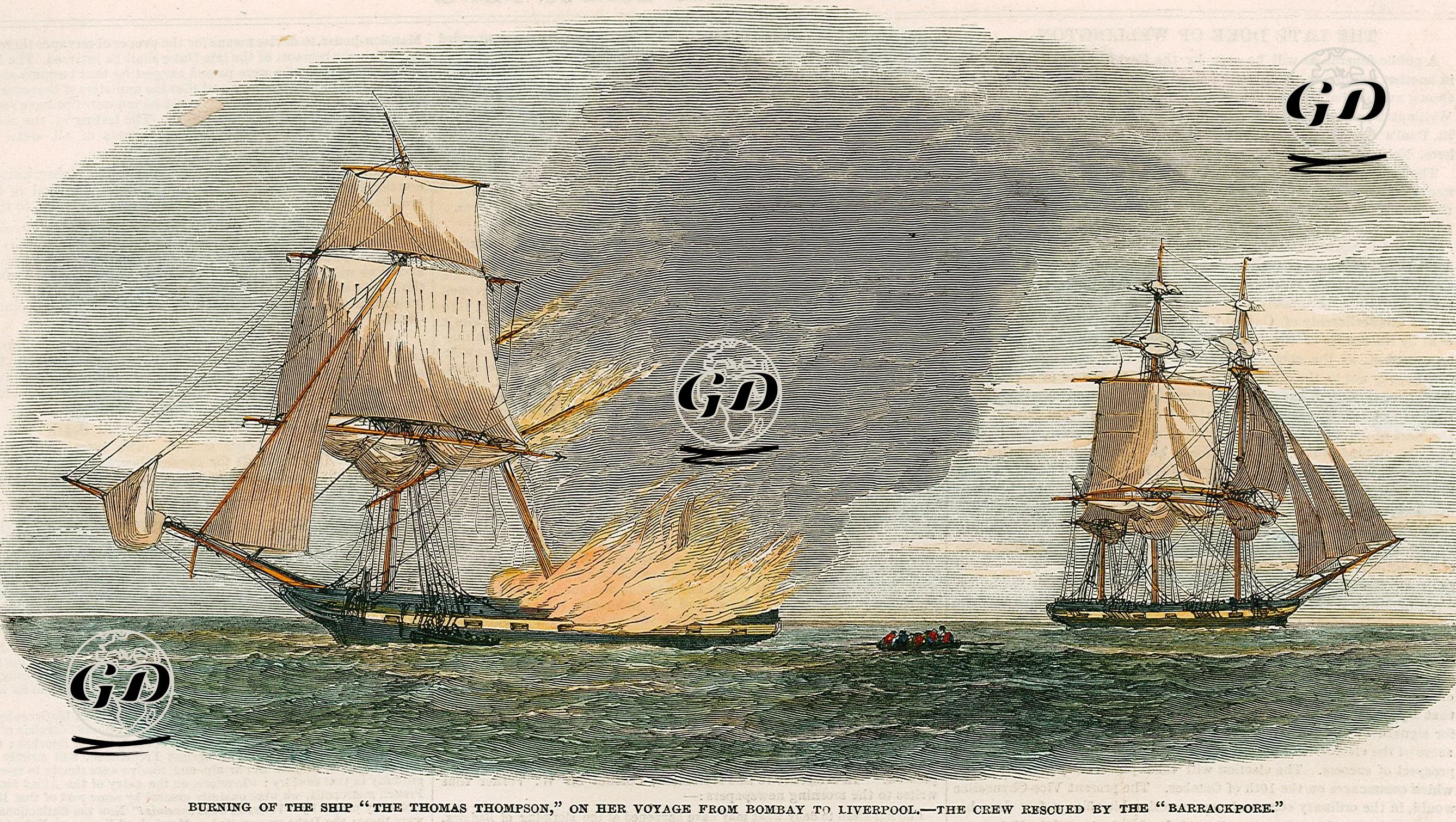  Bombay'dan Liverpool' Giden "The Thomas Thompson" Gemisindeki Yangın ve Mürettabının "Barrackpore"Gemisi Tarafından Kurtarılışı   -  - 1852