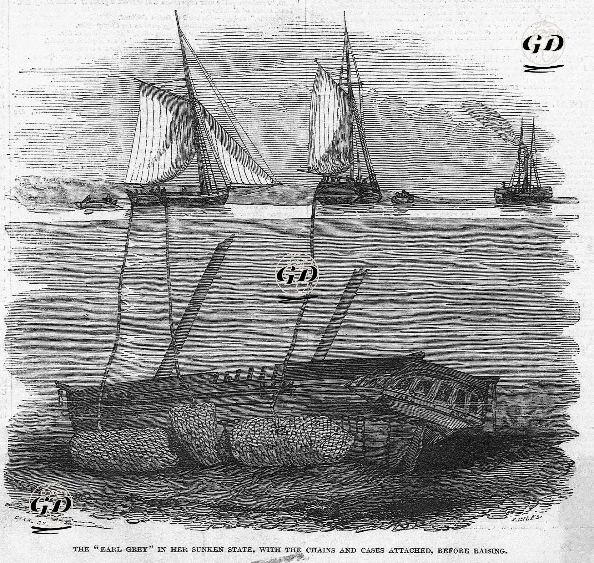 Denizden Çıkarılmadan Önce Zincir ve Dubalarla Bağlamış Olan "Early Grey" Gemisinin Batığı  -  - 1848
