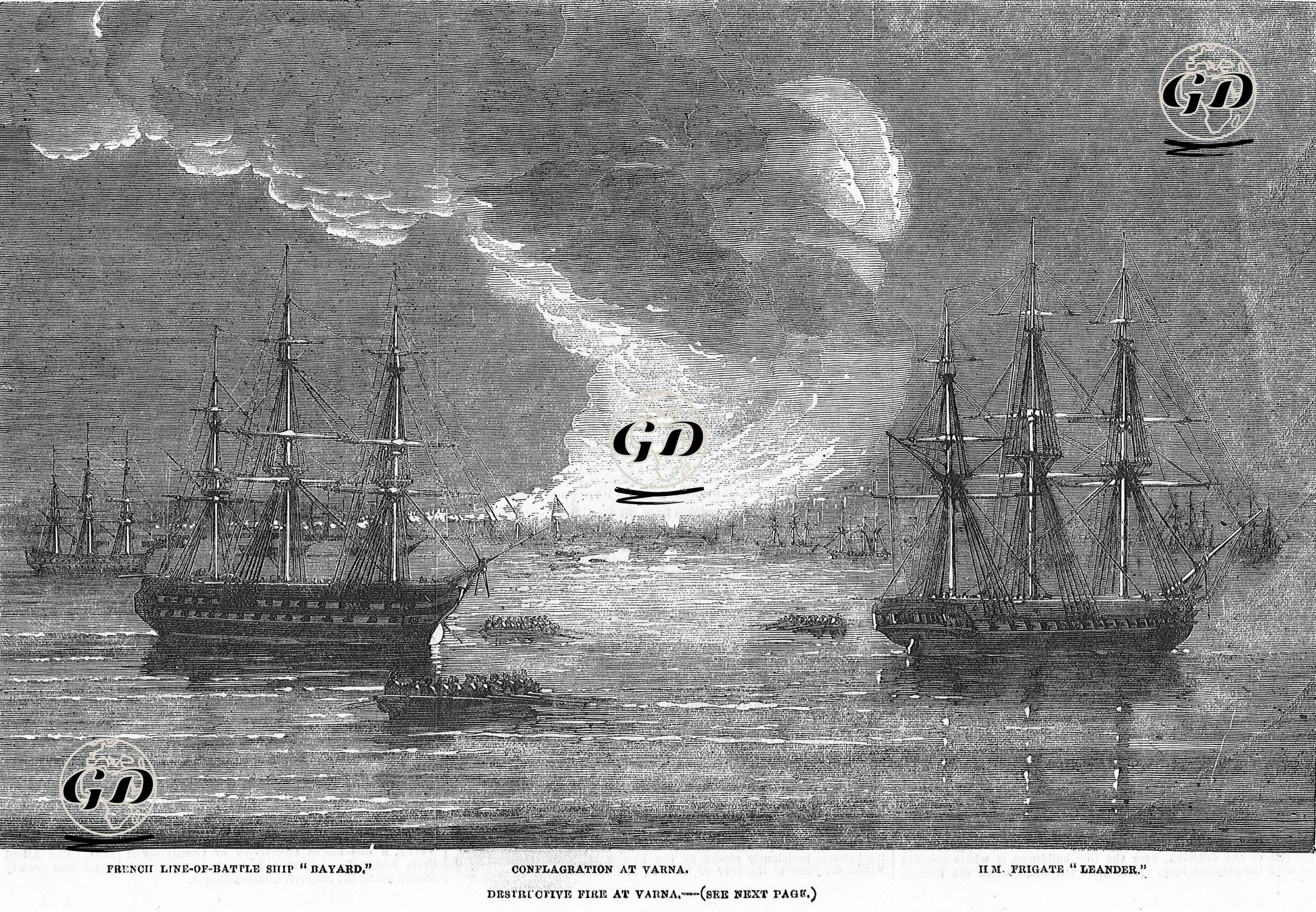 Varna'da Büyük Yangın ve "Bayard" ile "Leander" Savaş Gemileri  -  - 1854