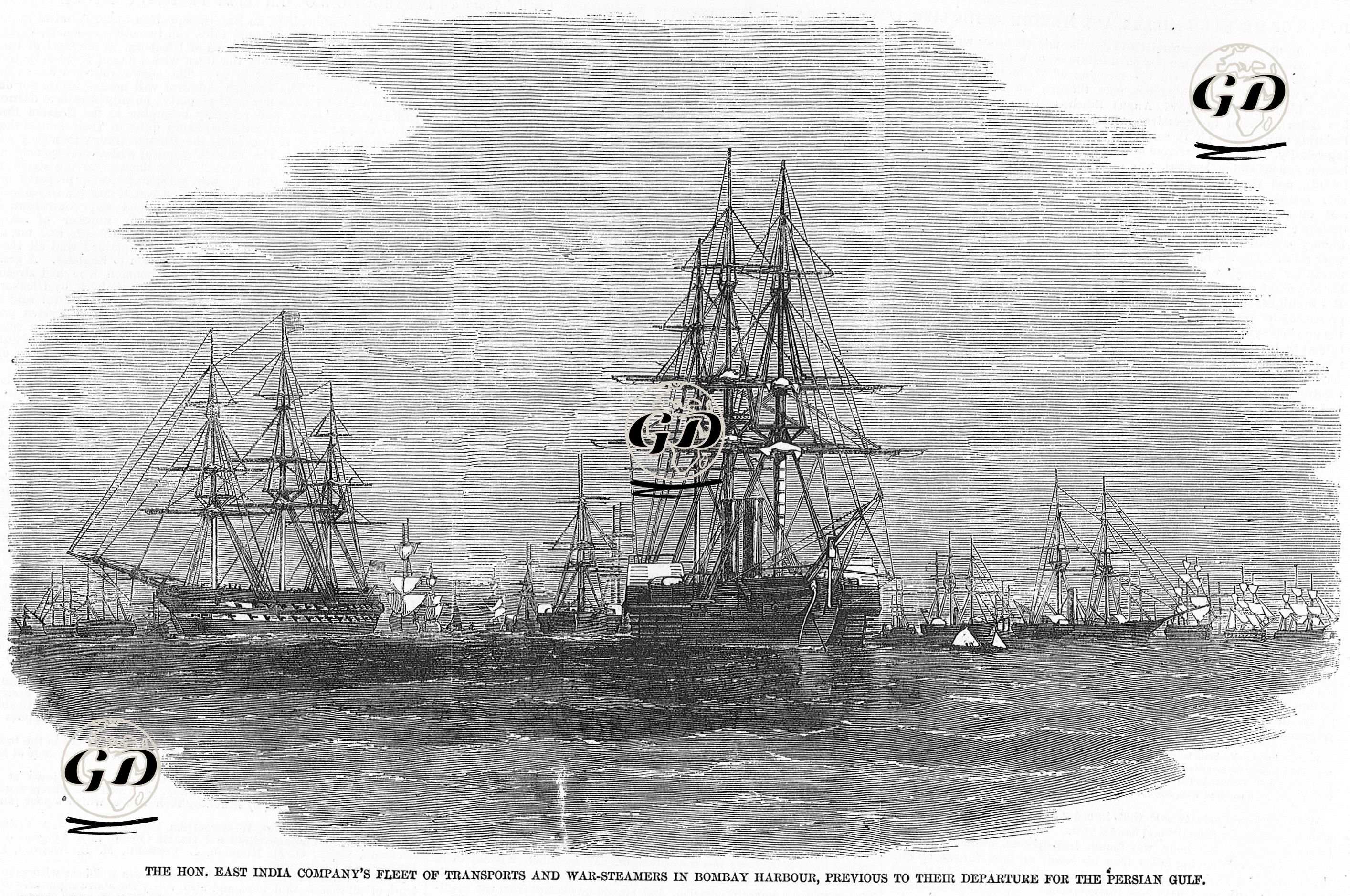 The Hon. East India Company's Fleet Of Transports And War Steamers In Bombay Harbour, Previous To Their Departure For The Persian Gulf -  - 1857