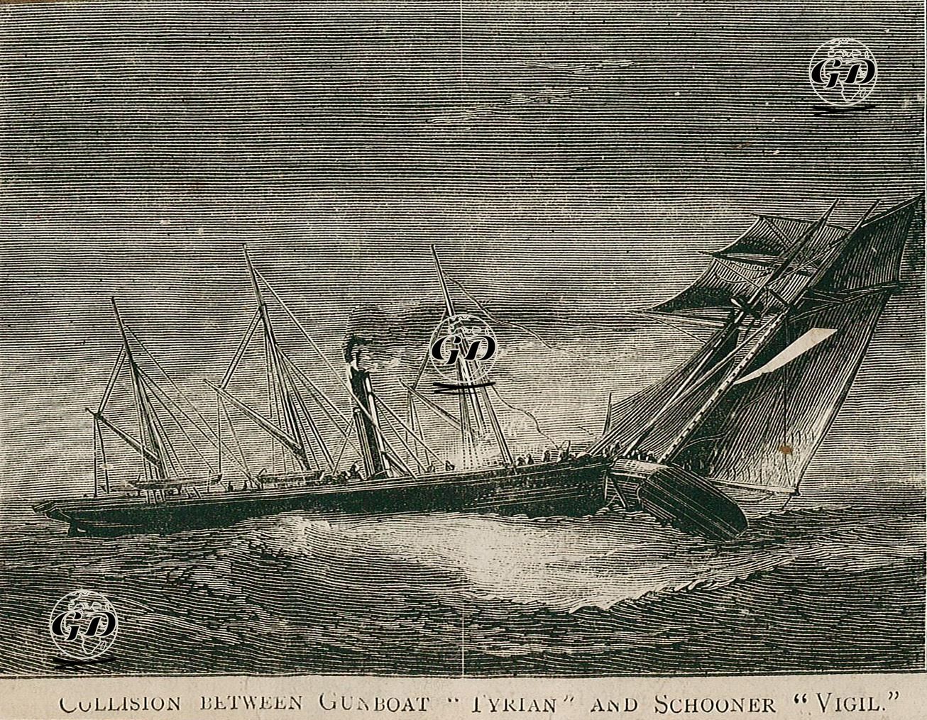 Collision Between Gunboat "Tyrian" And Schooner "Vigil" -  - 1870's