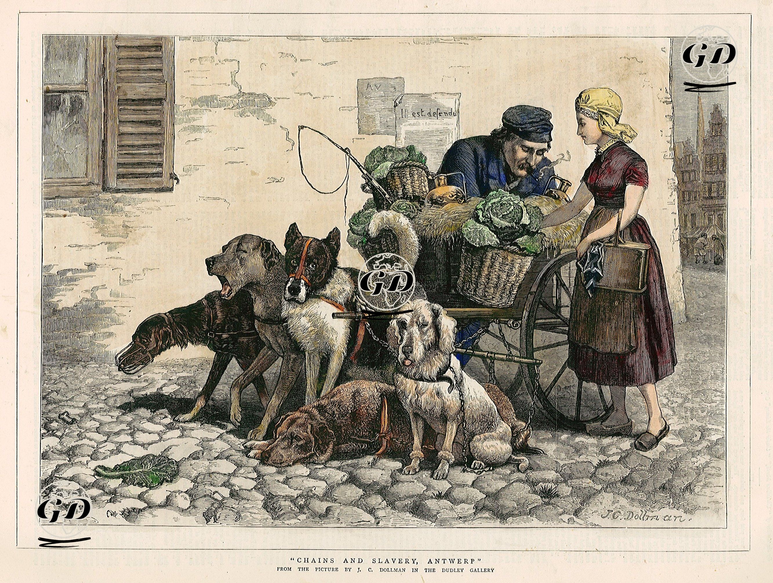Antwerp'da Köpeklerin Çektiği Sebze Arabası (Zincirler ve Kölelik)  - John Charles Dollman (1851-1934) - 1877
