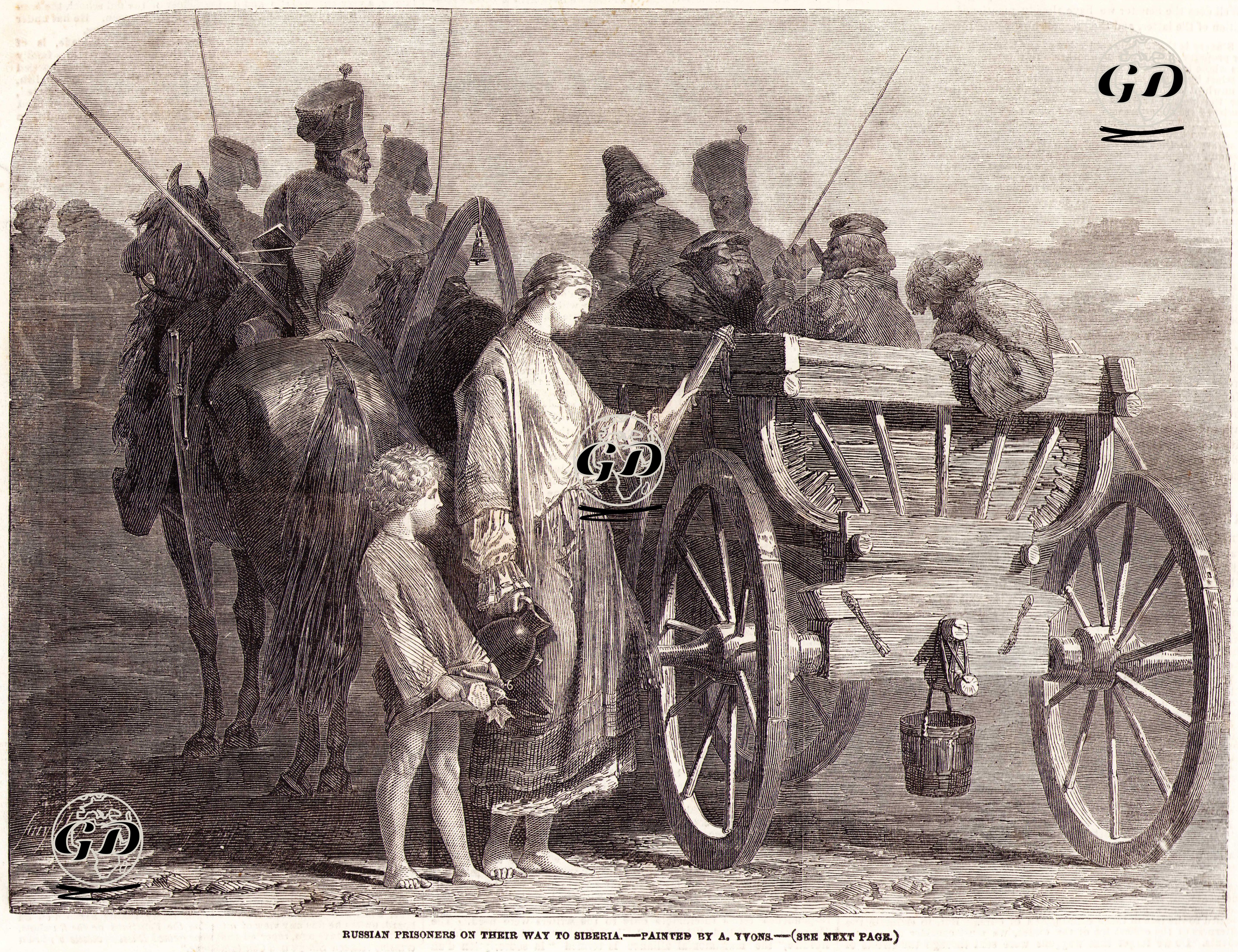 At Arabası İle Sibiryaya Götürülen Rus Mahkumlar  -  - 1854