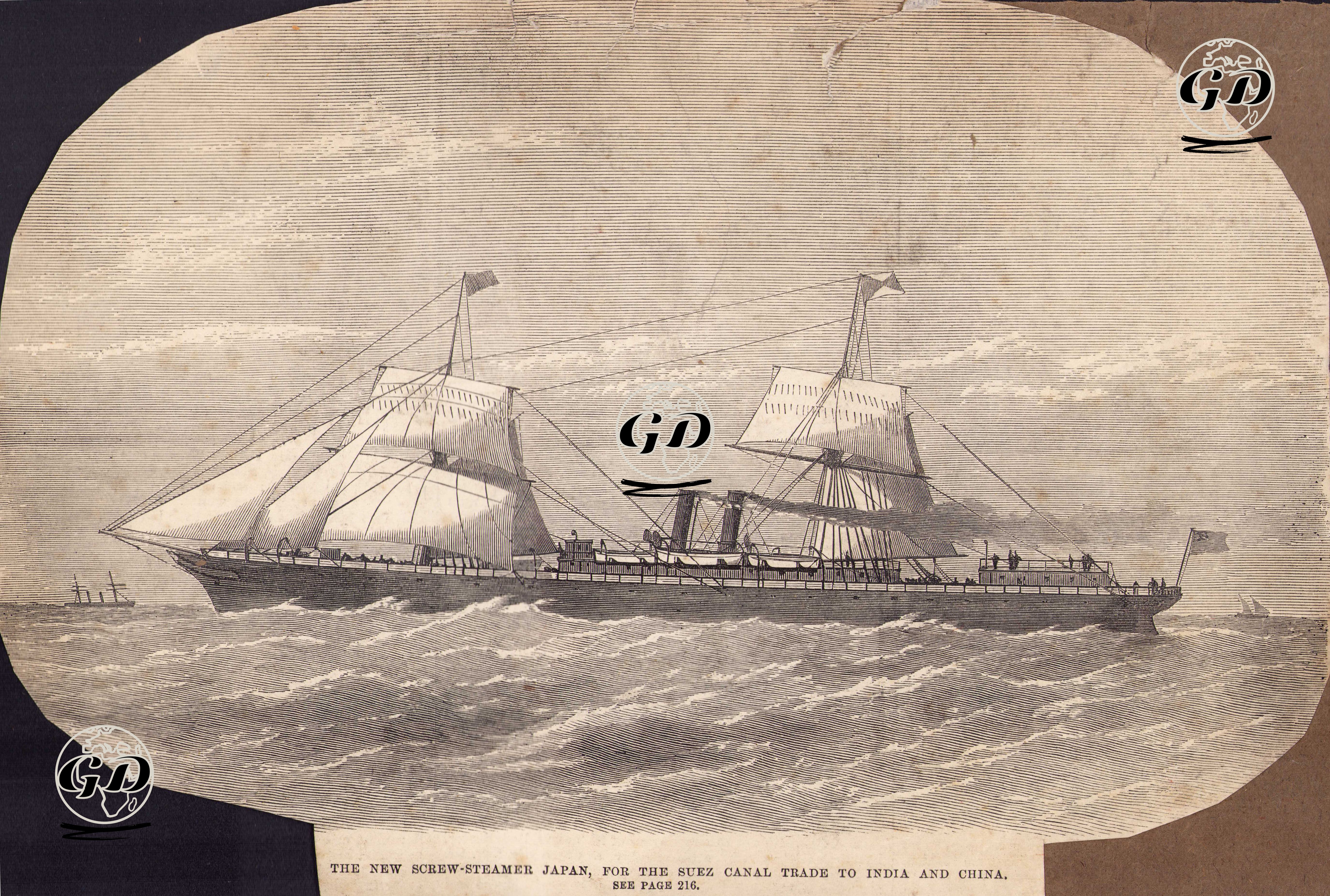 Hindistan Ve Çin Ticaretinde Kullanılan Uskurulu (Pervaneli) Buharlı Gemi "Japan" -  - 1872