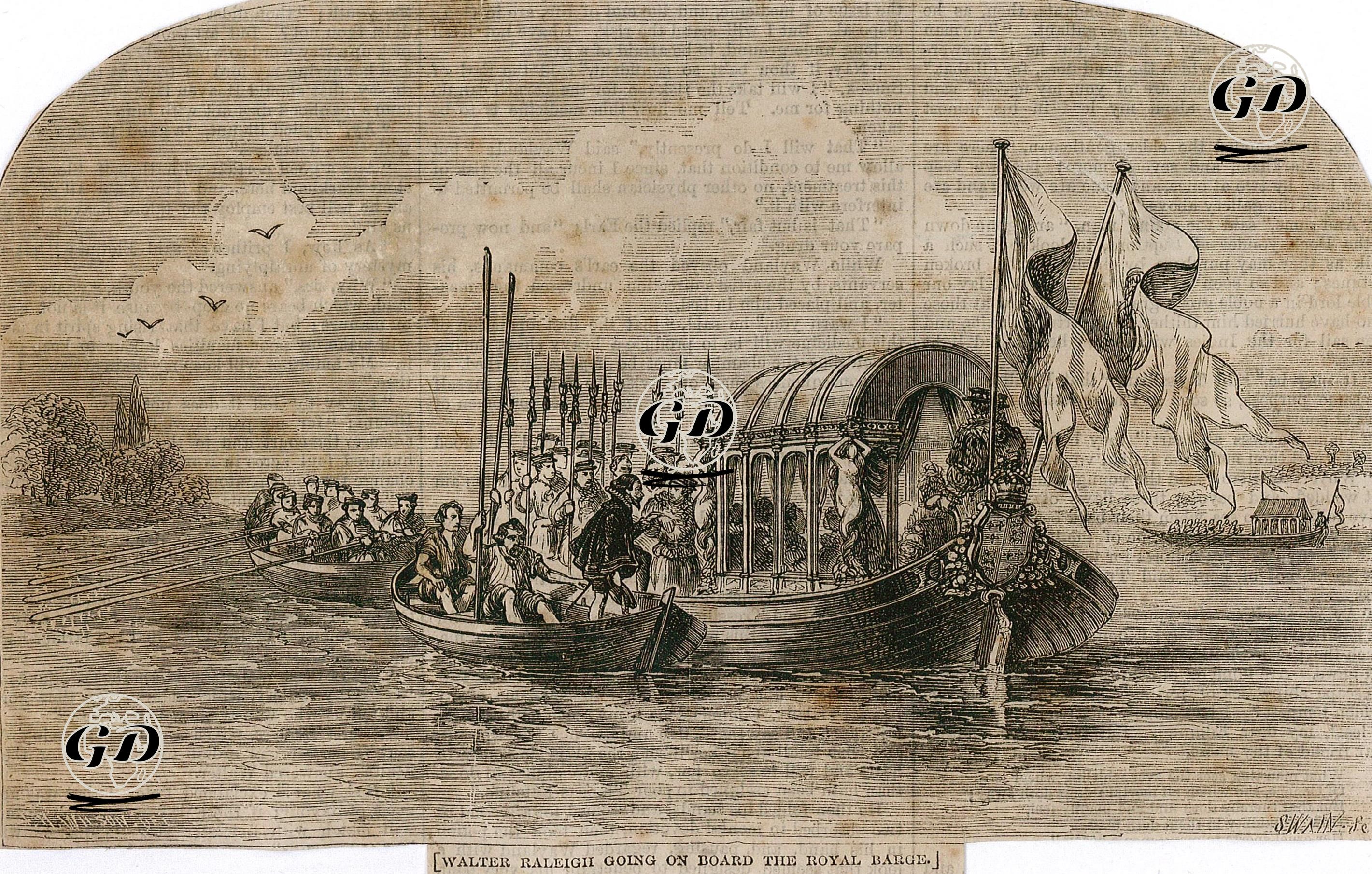 İngiliz Kaşif Walter Raleigh Kraliyet Kayığını Biniyor -  - 1870's