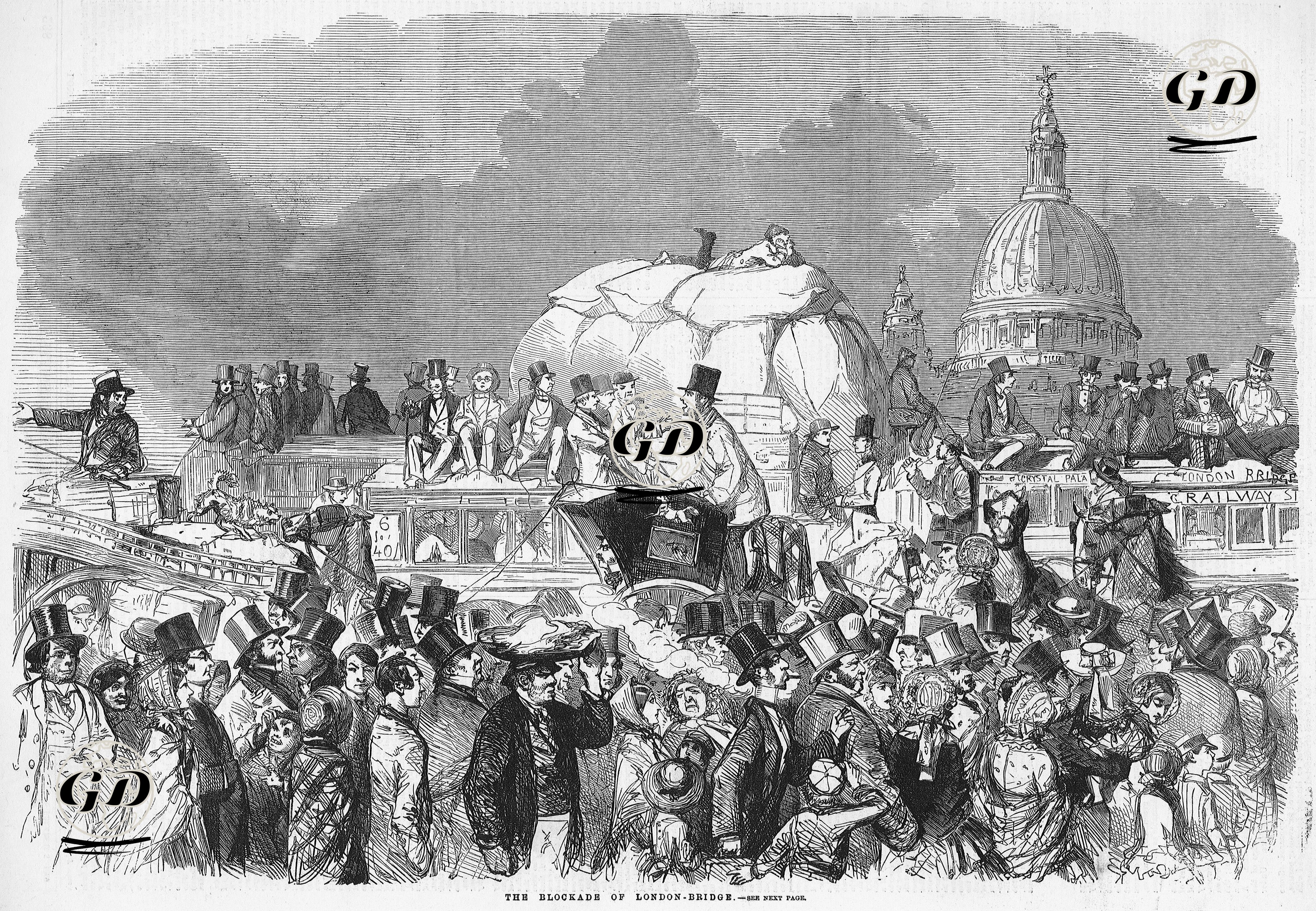 Londra Köprüsünde (London Bridge) Trafik  -  - 1859