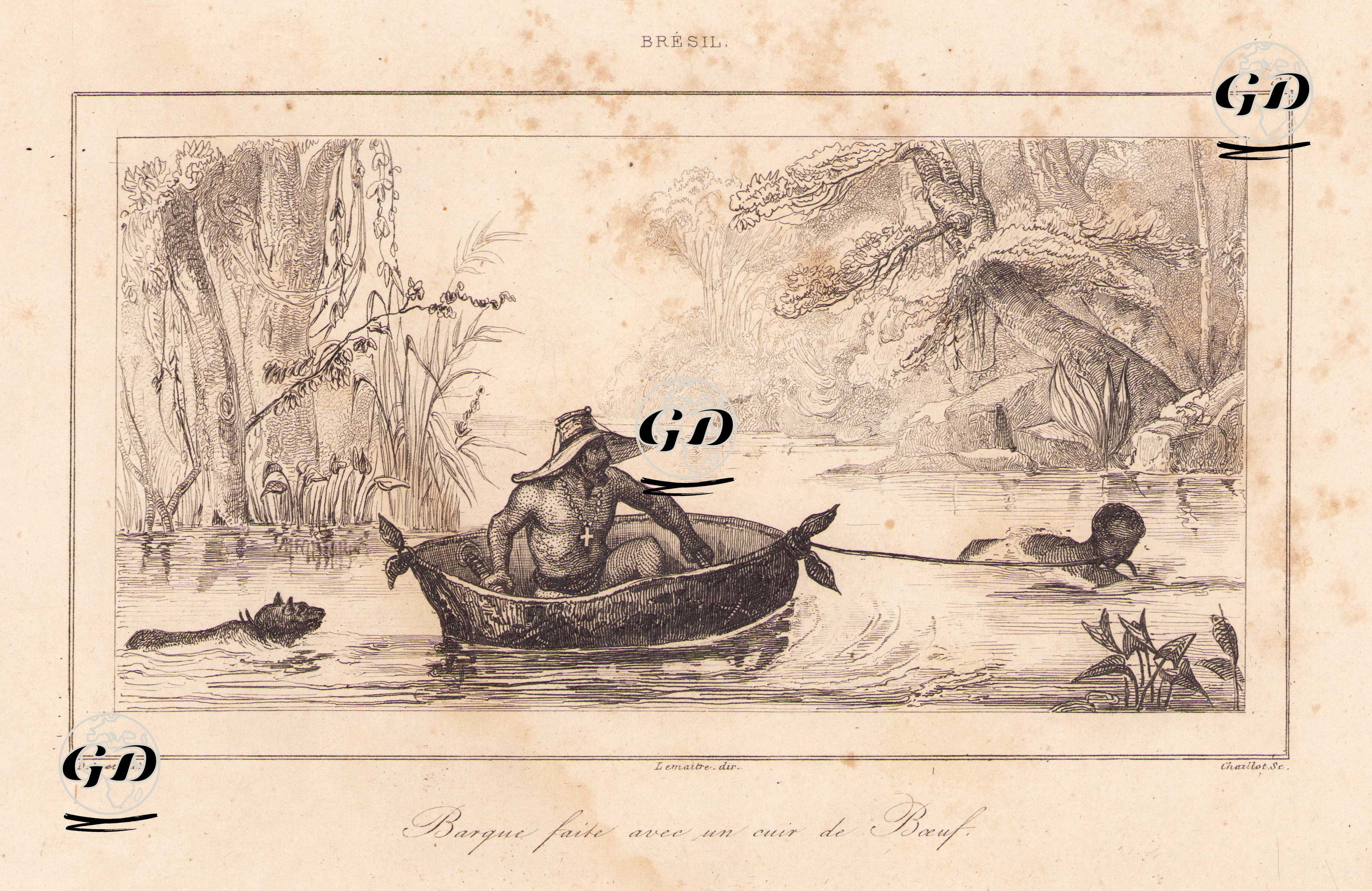 Brezilya'da Sığır Derisinden Yapılmış Kayık - Jean Baptiste Debret (1768-1848) - 1837