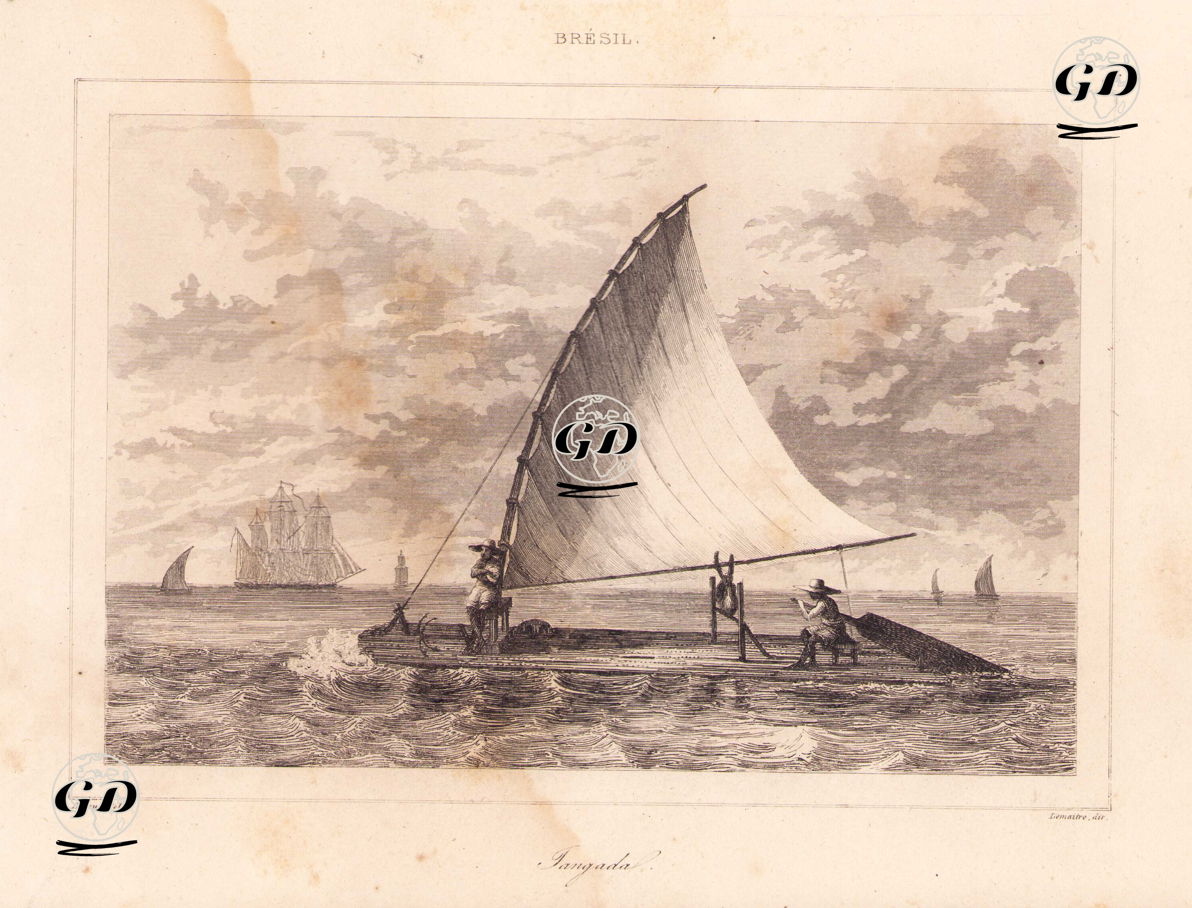 Brezilya'da Balıkçı Kayığı Jangada - Jean Baptiste Arnout (1788-1865) - 1837
