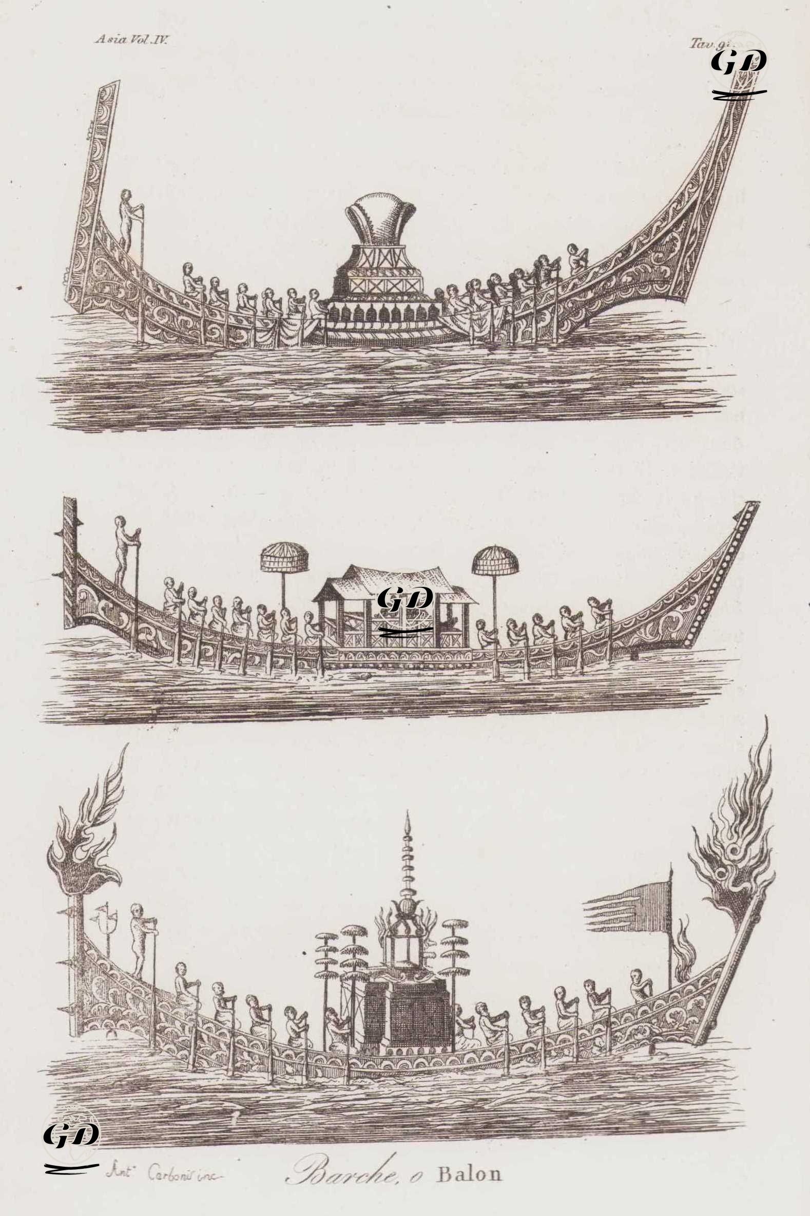 Barche O Balon, Asia Vol. IV. Tav.91. (Royal Ships at Ayutthaya, Kingdom of Siam, Thailand) -  - 1820's-1840's