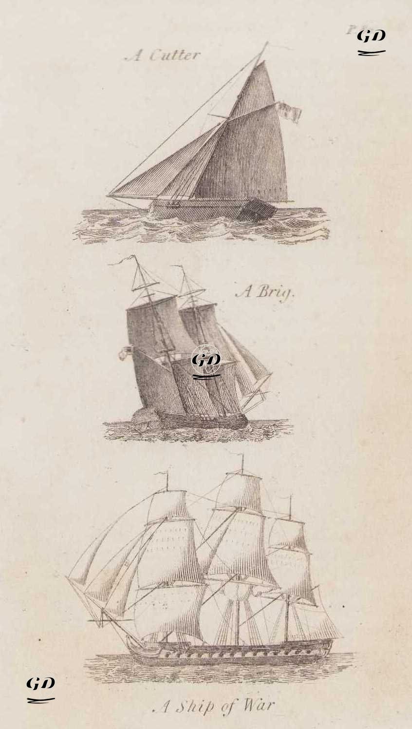 A Cutter-A Brig-A Ship Of War -  - 1834