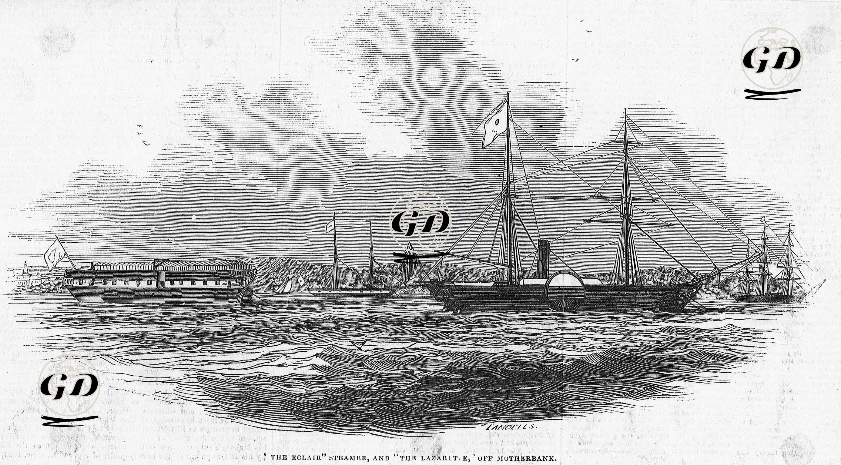  isle of Wight Adası Açıklarında "Eclair" ve "Lazarette" İsimli Gemiler -  - 1845