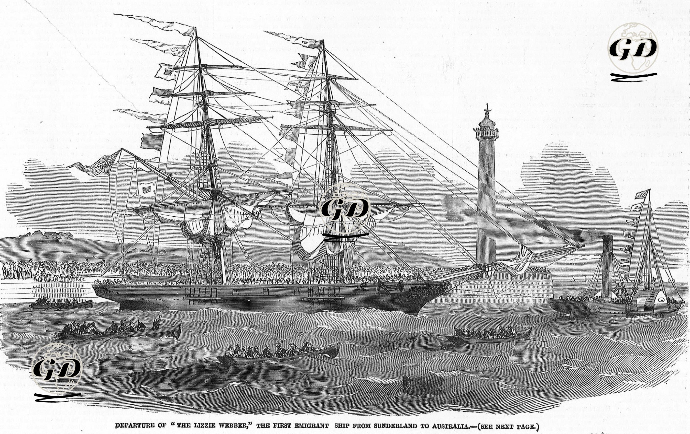 İngiltere'nin Sunderland Şehrinden Avusturalya'ya Giden İlk Göçmen Gemisi "Lizzie Webber" -  - 1852