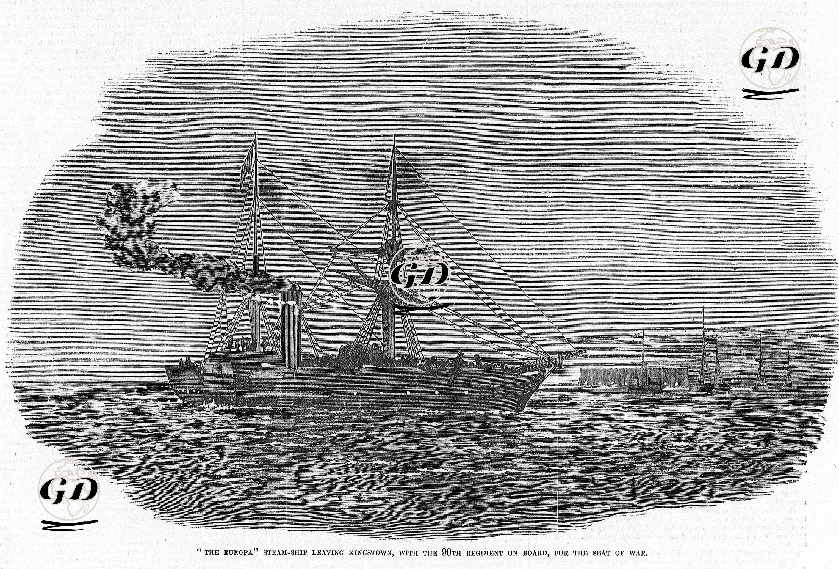İngiliz 90.Alayını Savaş Alanına Götürmek İçin "Europa" İsimli Buharlı Gemi Kingstown Limanından Ayrılması -  - 1854