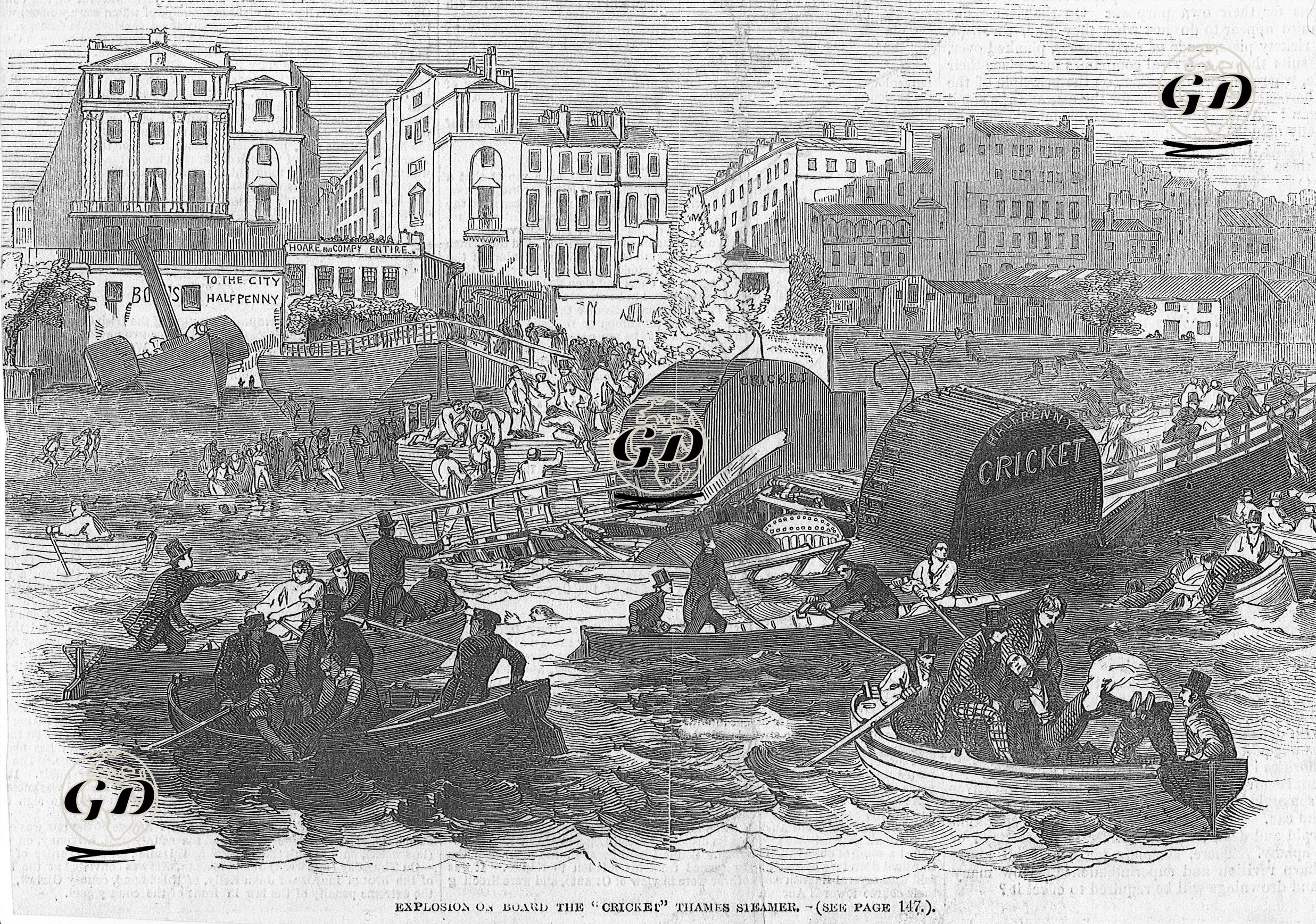 Thames Nehrinin Buharlı Gemisi "The Cricket" deki Patlama -  - 1847