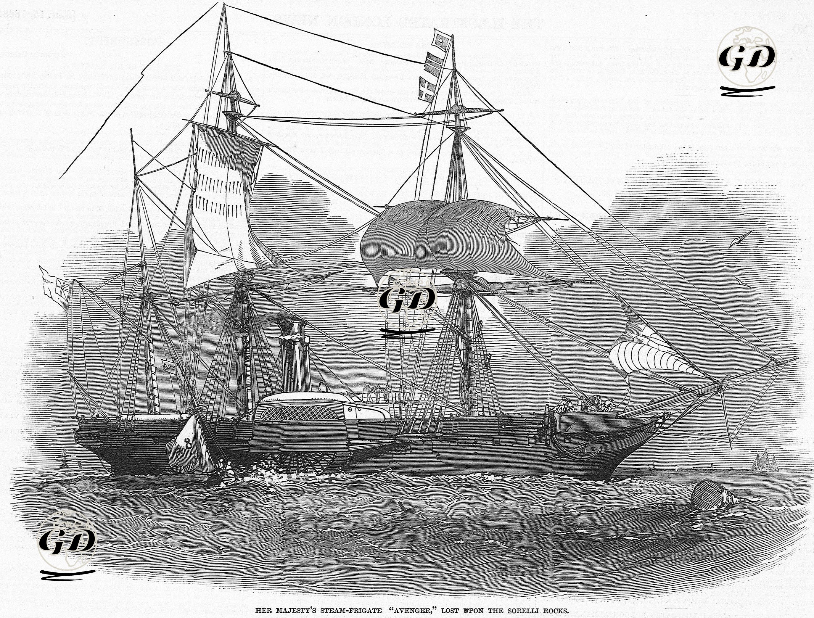Her Majesty's Steam Frigate "Avenger", Lost Upon The Sorelli Rocks -  - 1848
