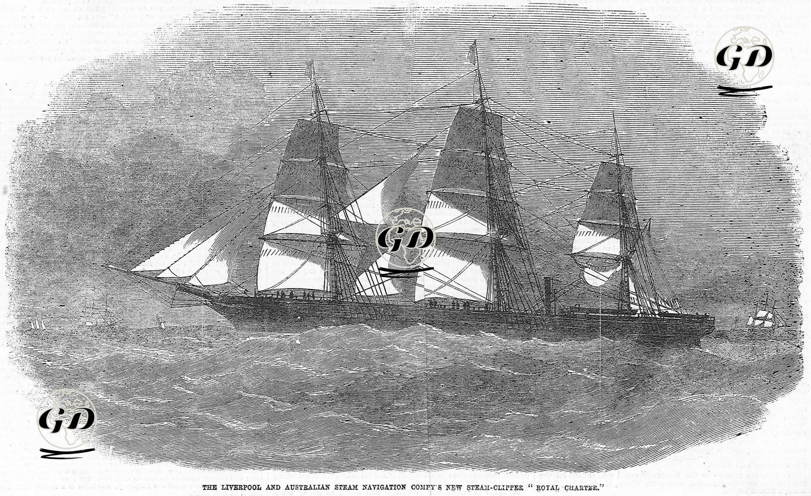 The Liverpool And Australian Steam Navigation Şirketinin Buharlı ve Yelkenli Gemisi "Royal Chartee"  -  - 1855
