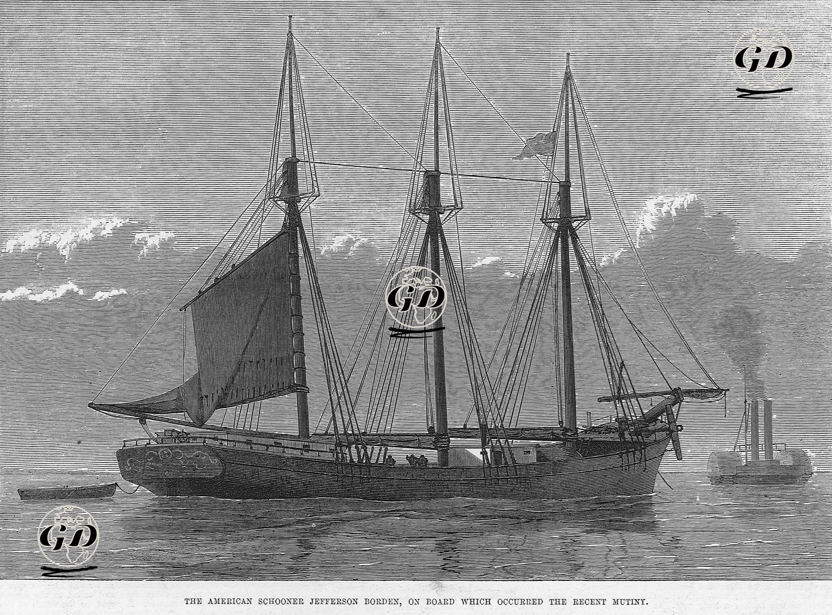 İçinde İsyan Gerçekleşen Amerikan Uskunası(Üç Direkli ve Yan Yelkenli Gemi)  "Jefferson Borden"  -  - 1875