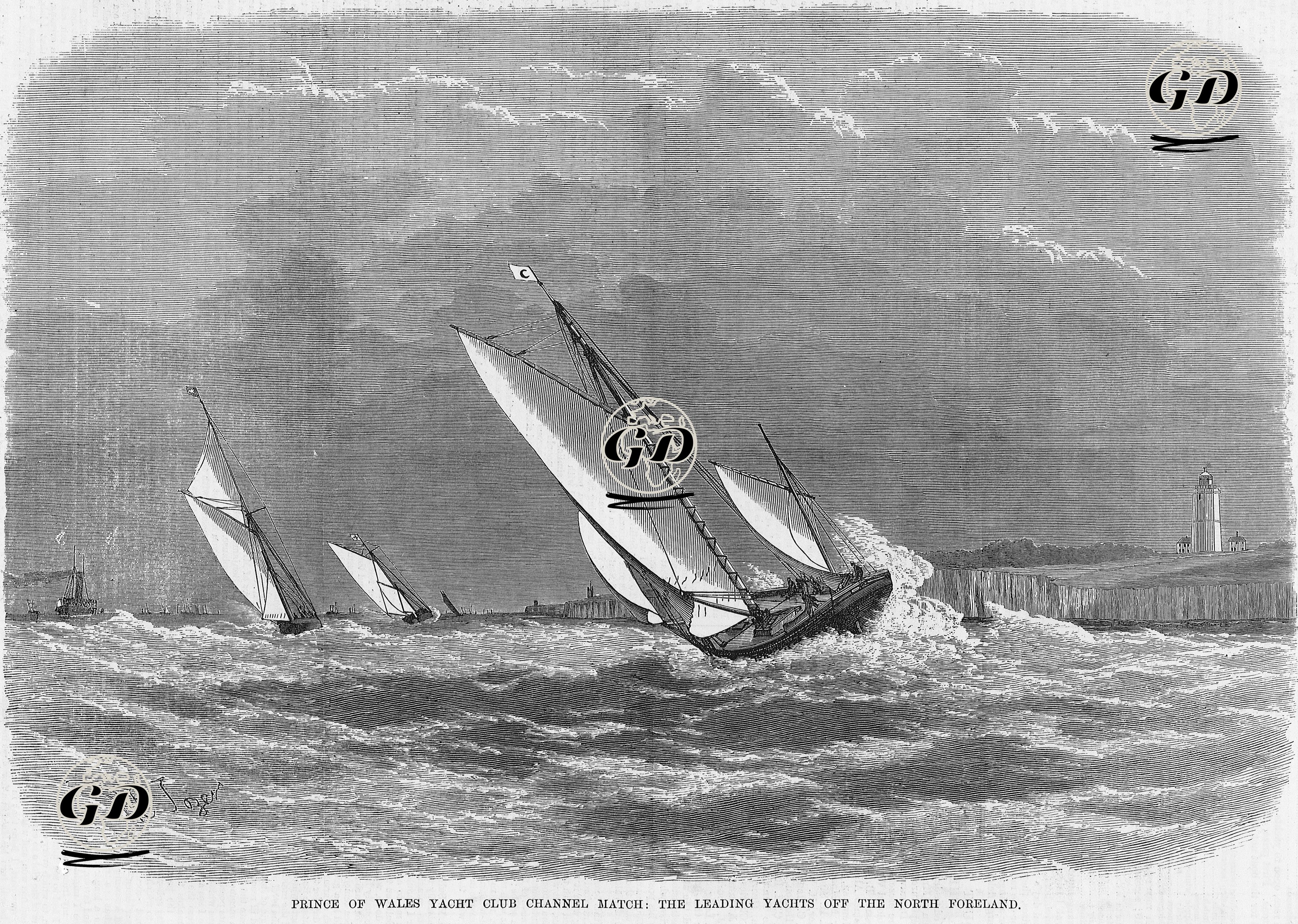 North Foreland Açıklarıda Galler Prensi Yat Kulübünün Channel Yarışını Önde Götüren Yatlar - H.E.Jager - 1875