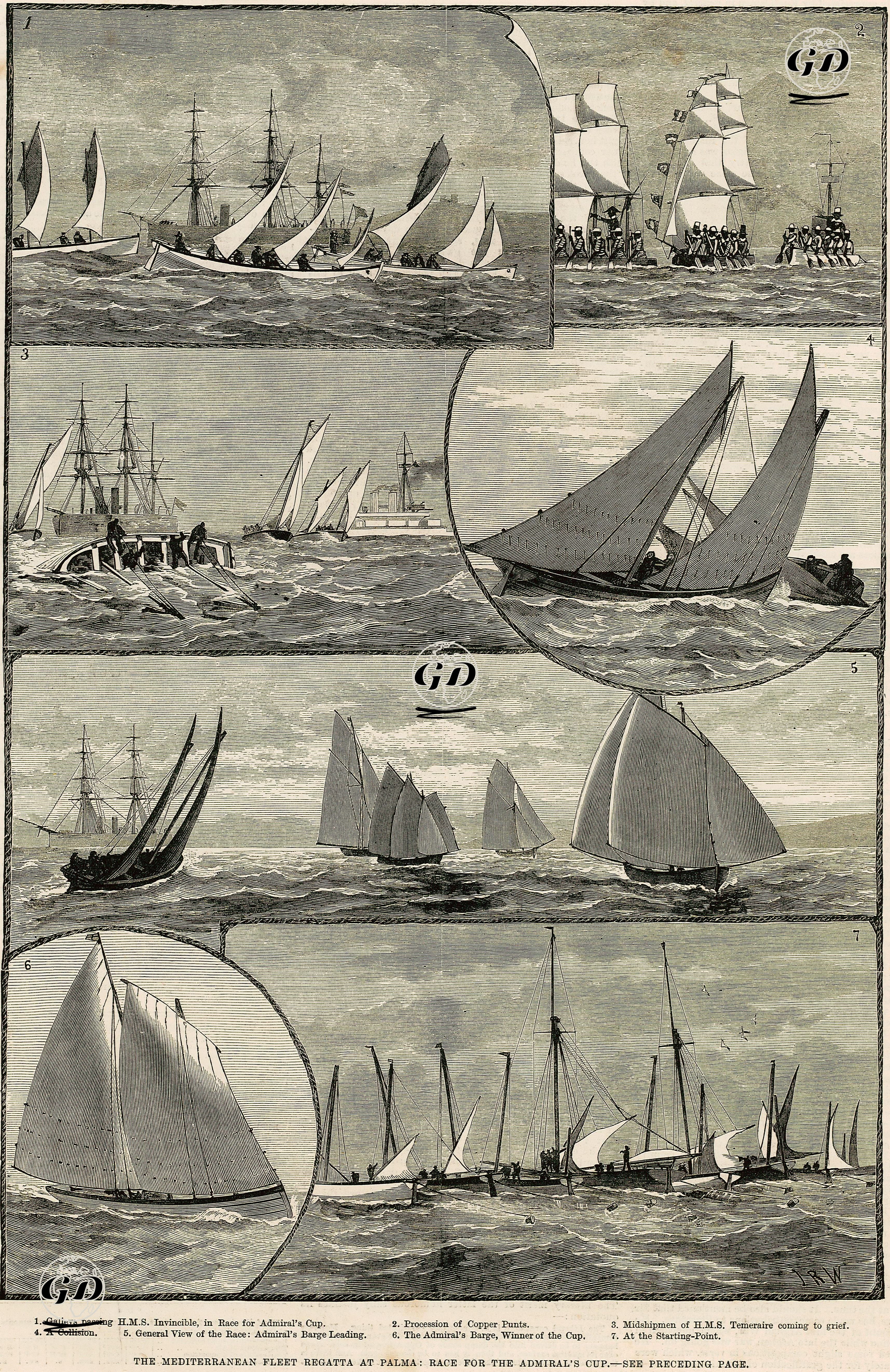 Amiral Kupası İçin Palma'da Akdeniz Yat YarışLarında Yarışan Yatlar  - Josiah Robert Wells (1849-1897) - 1881