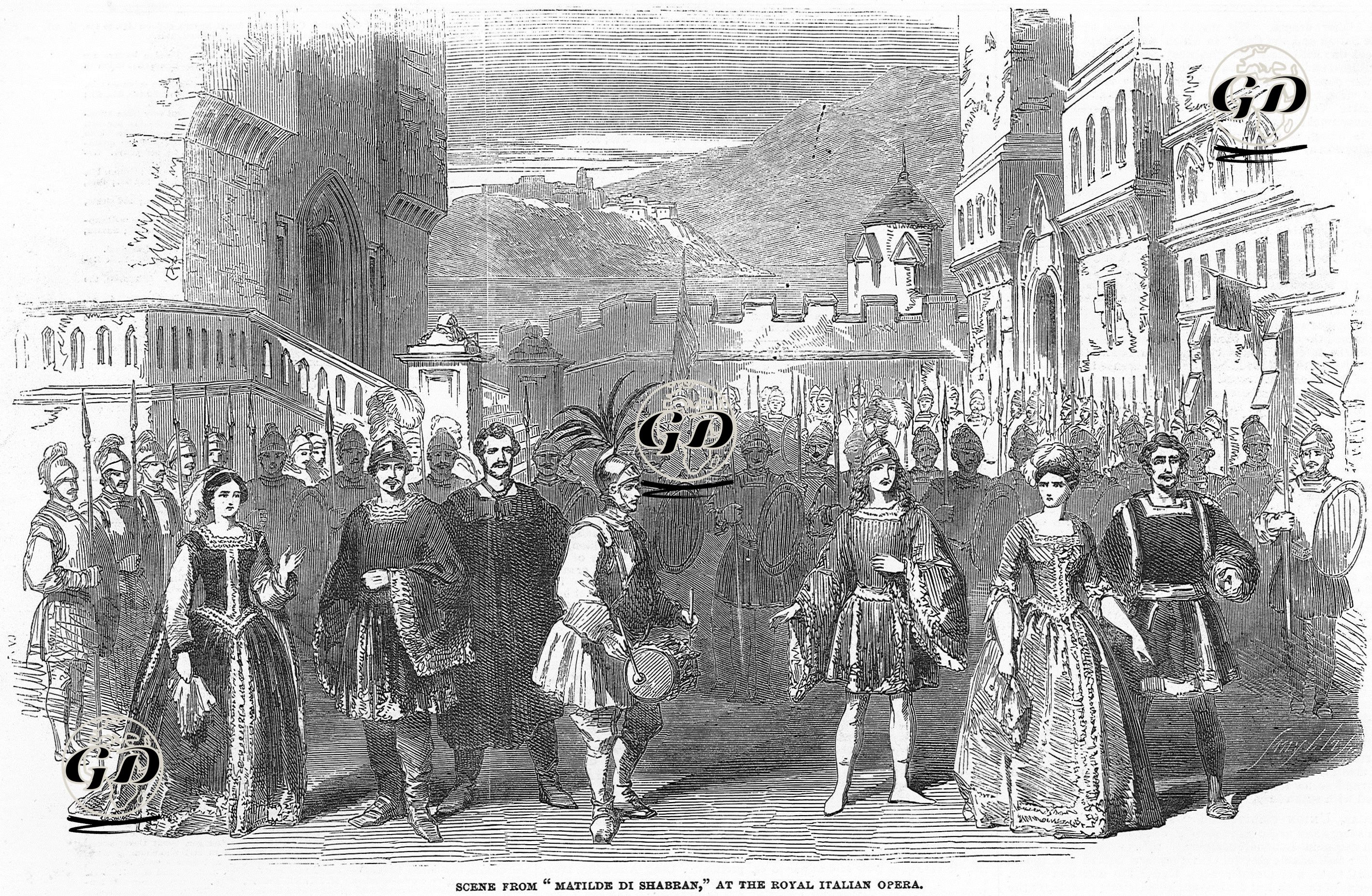"Matilde Di Shabran" Operasından Corradino'nun Kalesinin Avlusunda Geçen Sahne, Kraliyet İtalyan Operası  -  - 1854