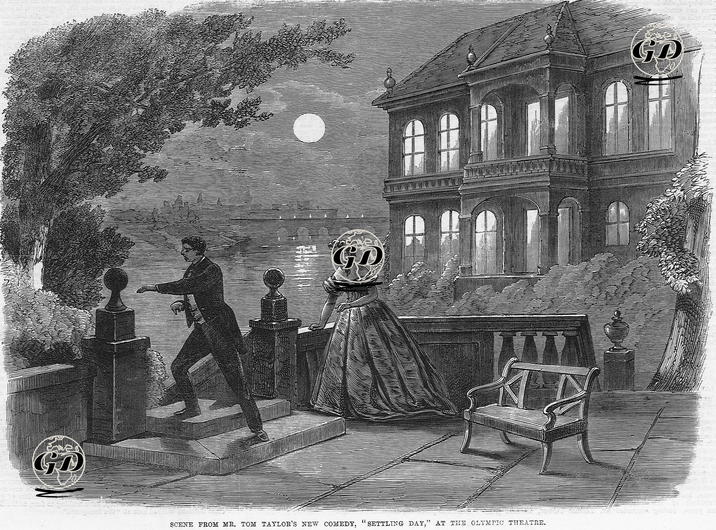 Scene From Mr. Tom Taylor's New Comedy "Settling Day" At The Olympyic Theatre  -  - 1865