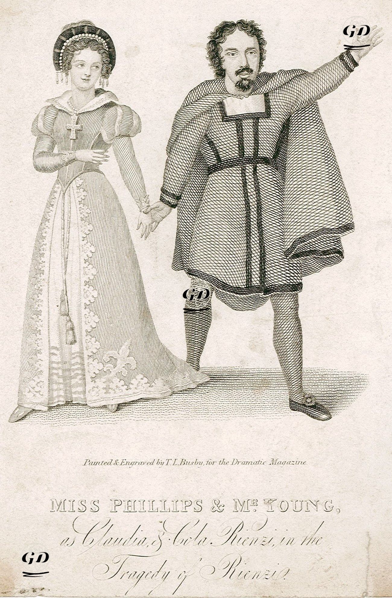 "Rienzi" Oyununda Claudia Rolünde Louisa Anne Phillips Ve Cola Rienzi Rolünde Mr. Young - Thomas Lord Busby (Active 1804-1837) - 1829