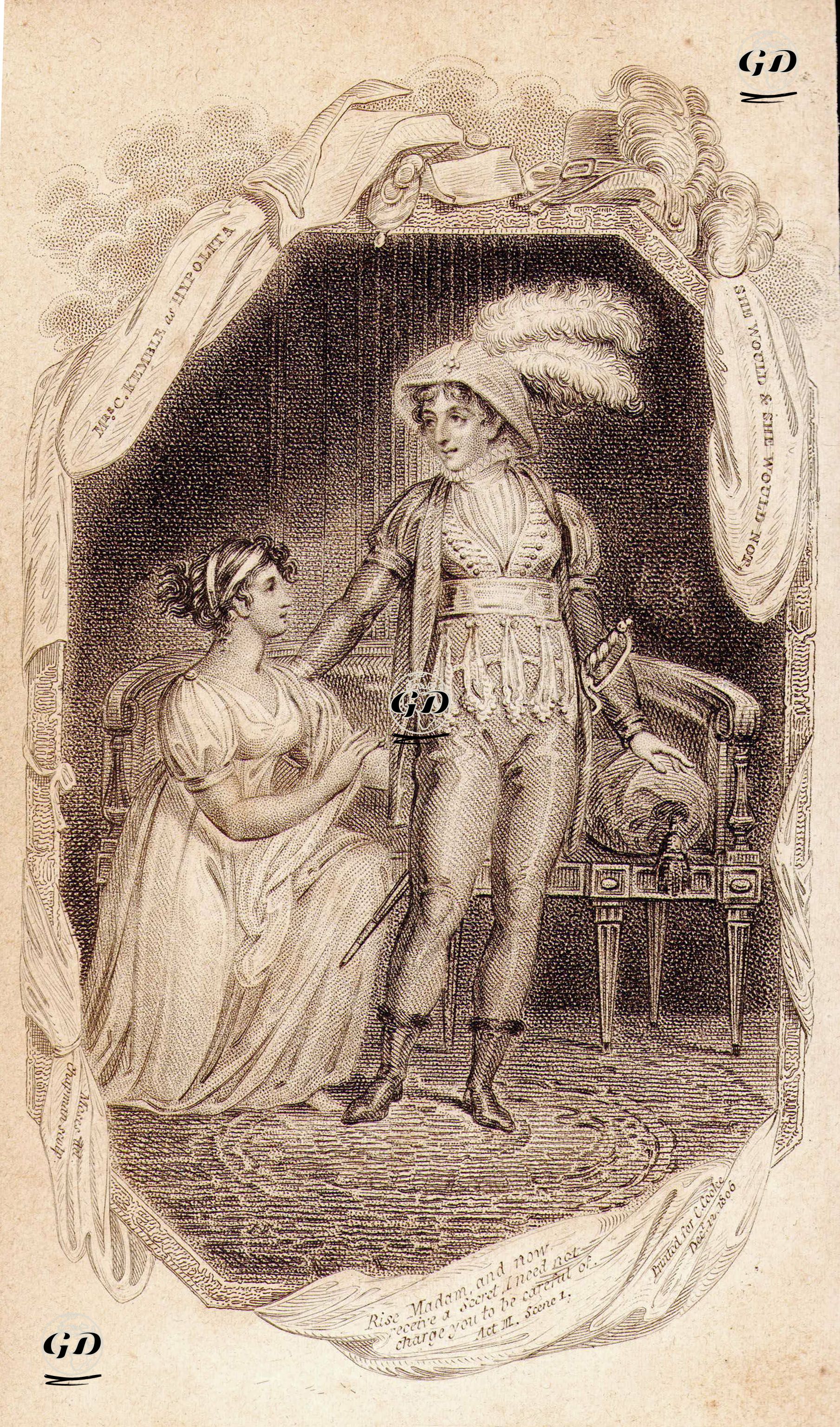 She Would & She Would not,  Mrs. C.Kemble As Hypolita Act III. Scene I. - Henry Moses (1782-1870) - 1806