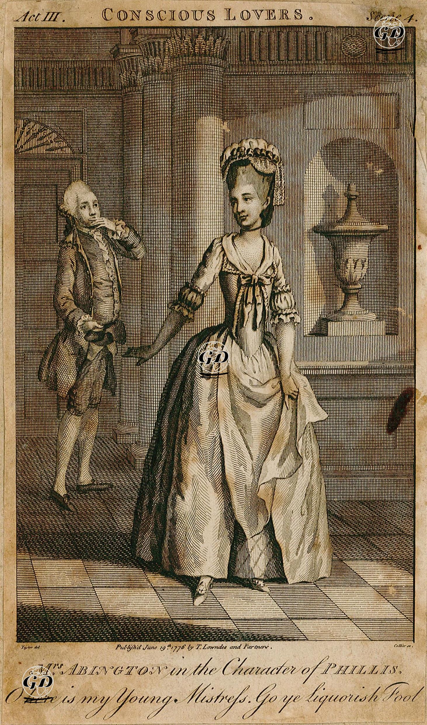 "Bilinçli Aşıklar" Oyununda Frances Abington Phillis Rolünde  III.Perde IV.Sahne - Taylor - 1776