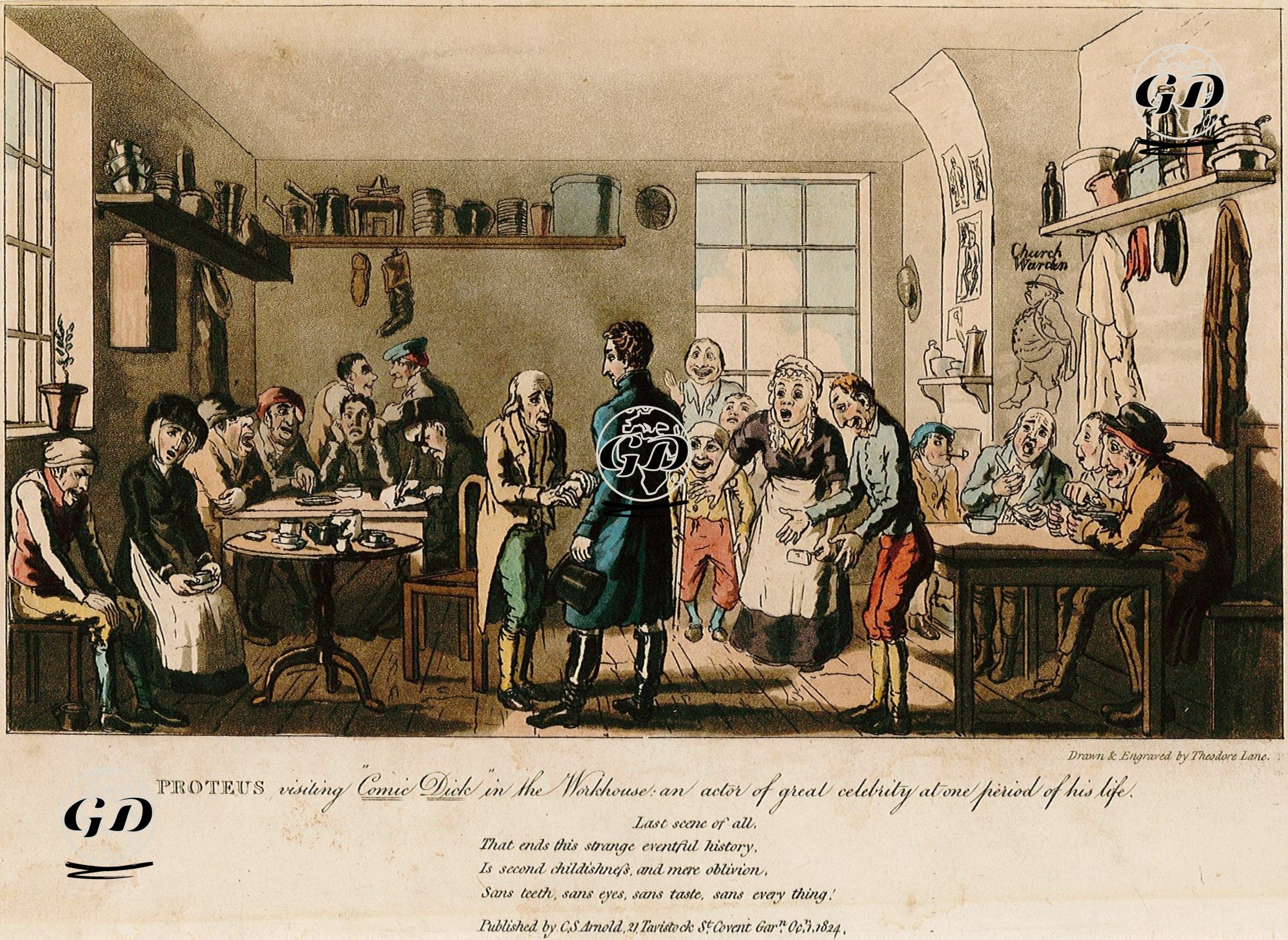 Proteus'un, Bir Dönem Çok Ünlü Aktör Olan Komik Dick'i Düşkünler Evinde Ziyaret Etmesi - Theodore Lane (1800-1828) - 1824