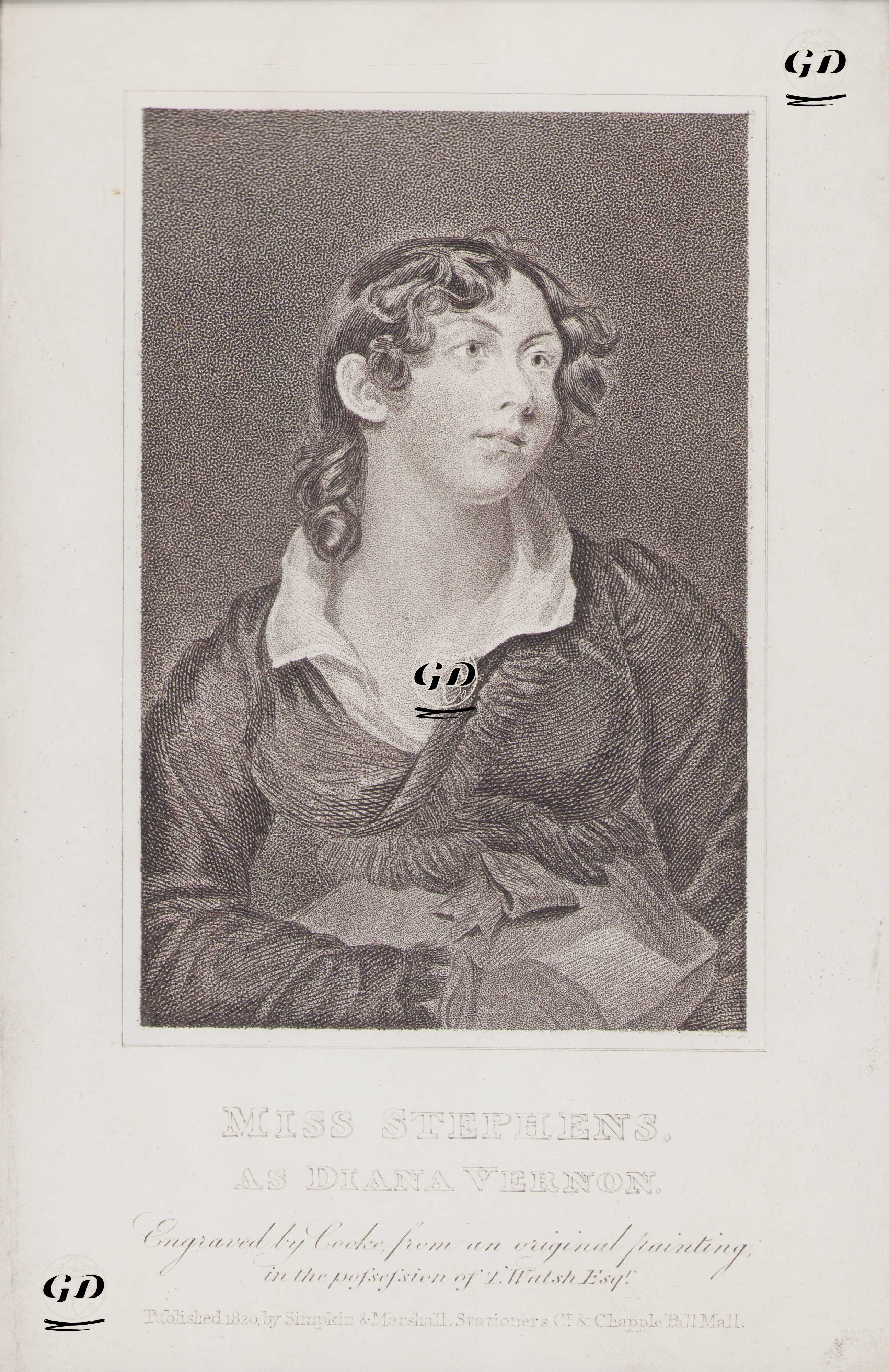 Miss Stephens as Diana Vernon (in Rob Roy MacGregor) (Catherine Stephens) -  - 1820