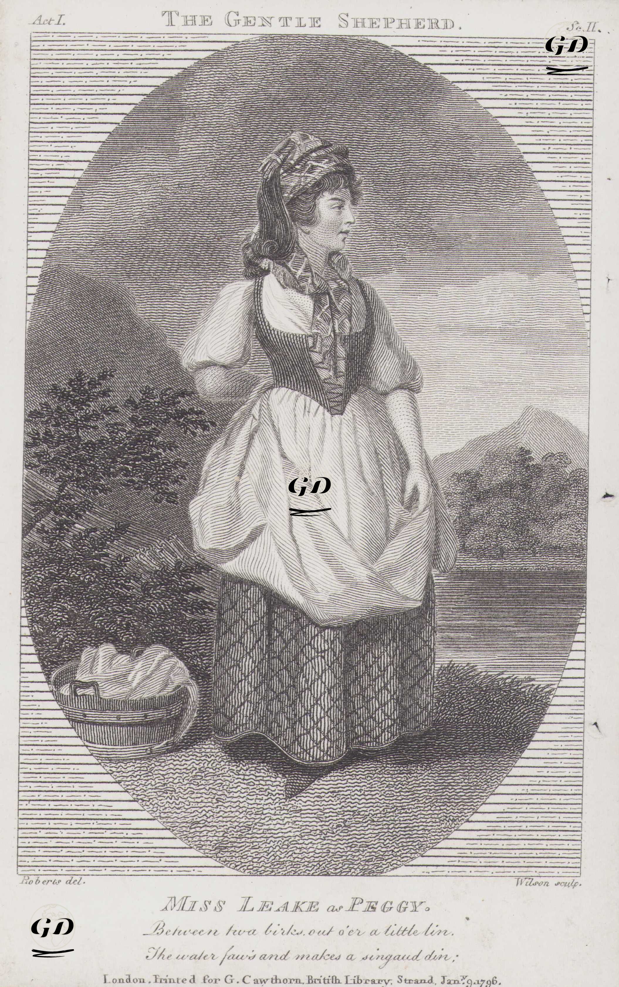The Gentle Shepherd (Nazik Çoban) Komedi Oyununda Peggy Rolünde Elizabeth Leak, I.Perde II.Sahne - James Roberts II (1753-1810) - 1796