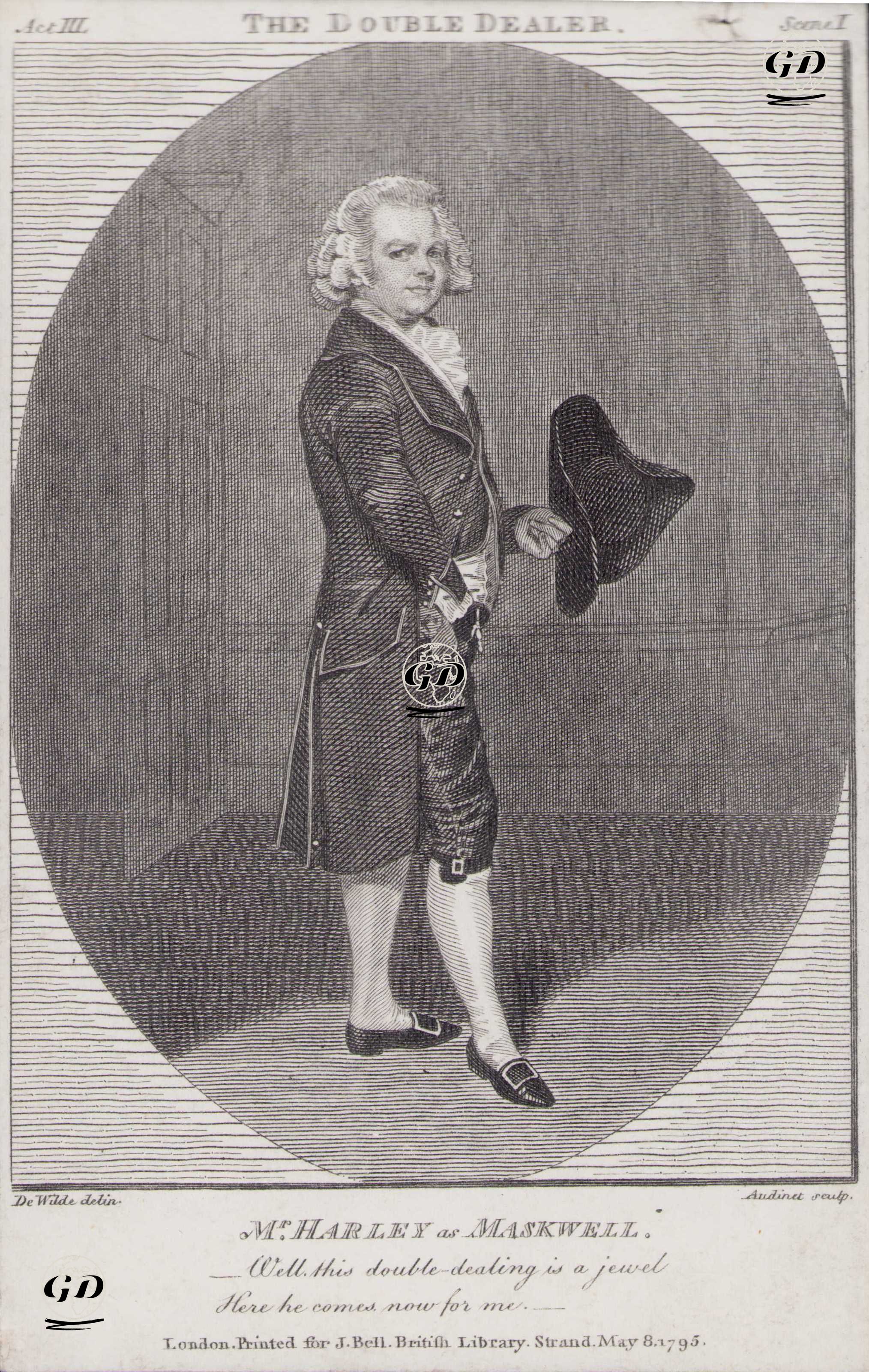 The Double Dealer (İkiyüzlü) Komedi Oyununda Maskwell Rolünde George Davis Harley, III.Perde I.Sahne - Samuel De Wilde (1748-1832) - 1795