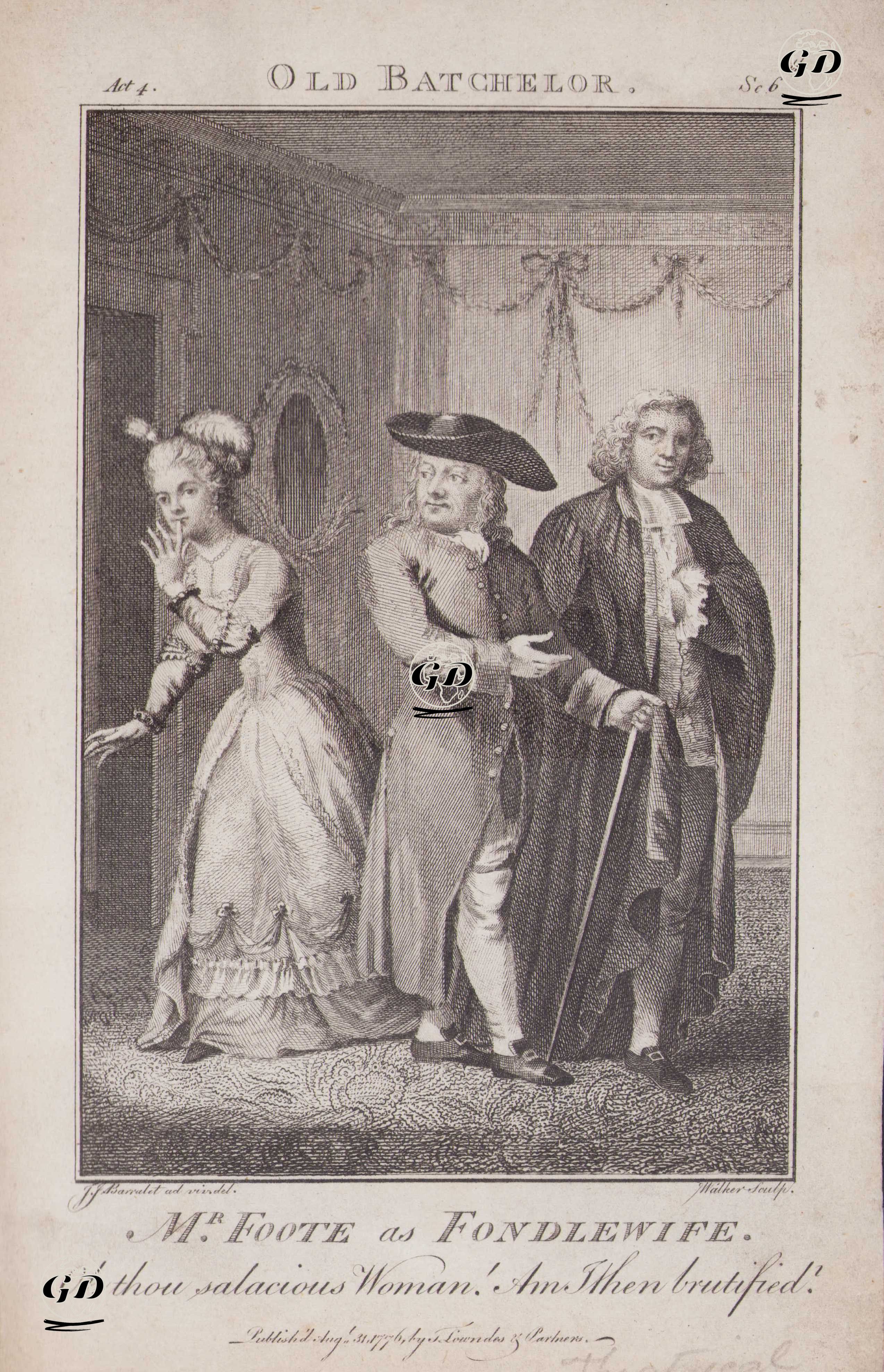 Mr. Foote as Fondlewife-Oh thou salacious Woman. Am I then brutified?- in The Old Bachelor, Act IV Scene VI (Samuel Foote) - John James Barralet (1747-1815) - 1776