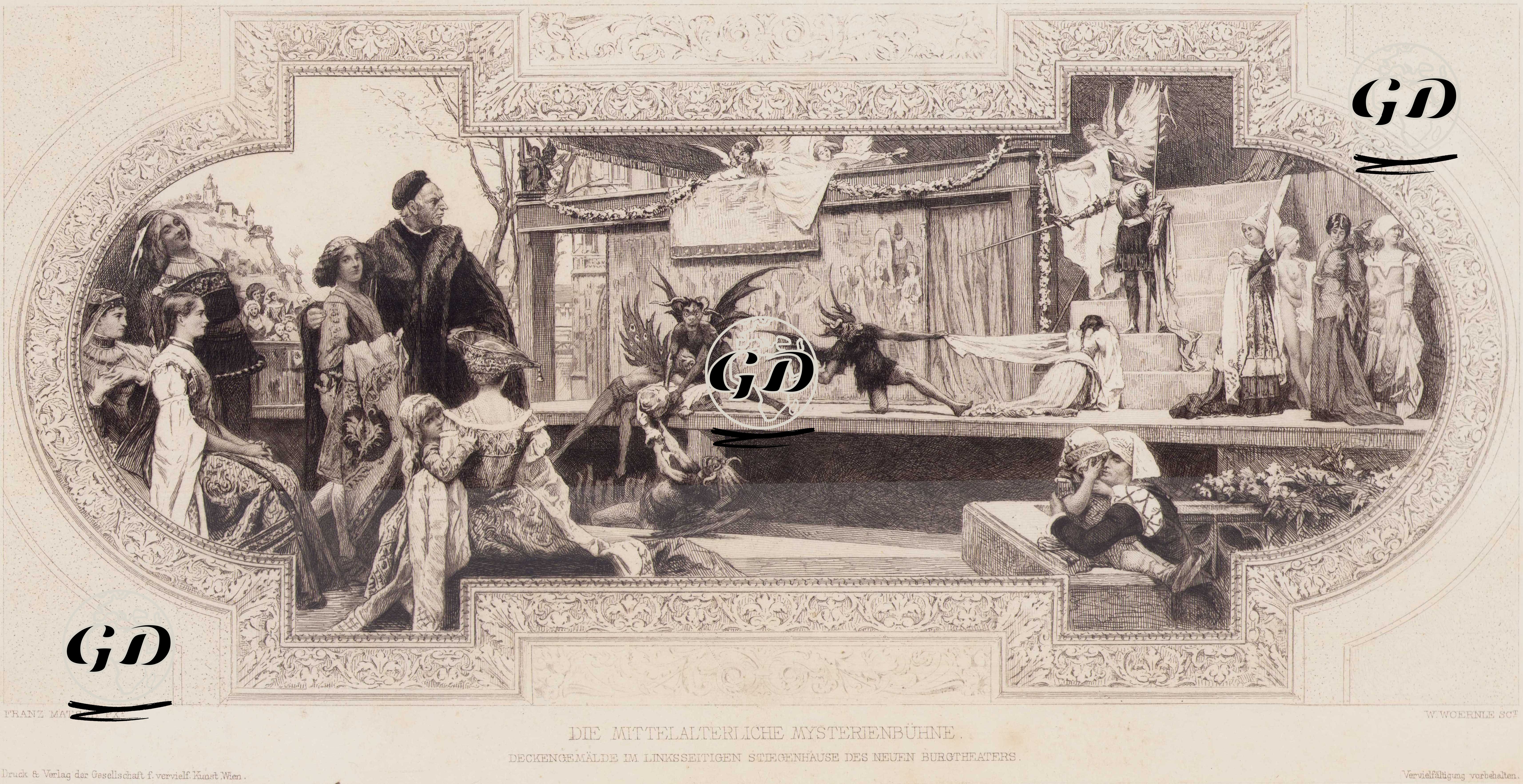 Ortaçağ Gizem Tiyatrosu (Viyana Burgtheater’ın Sol Merdiven Sahanlığındaki Tavan Resmi) - Franz Matsch (1861-1942) - 1894