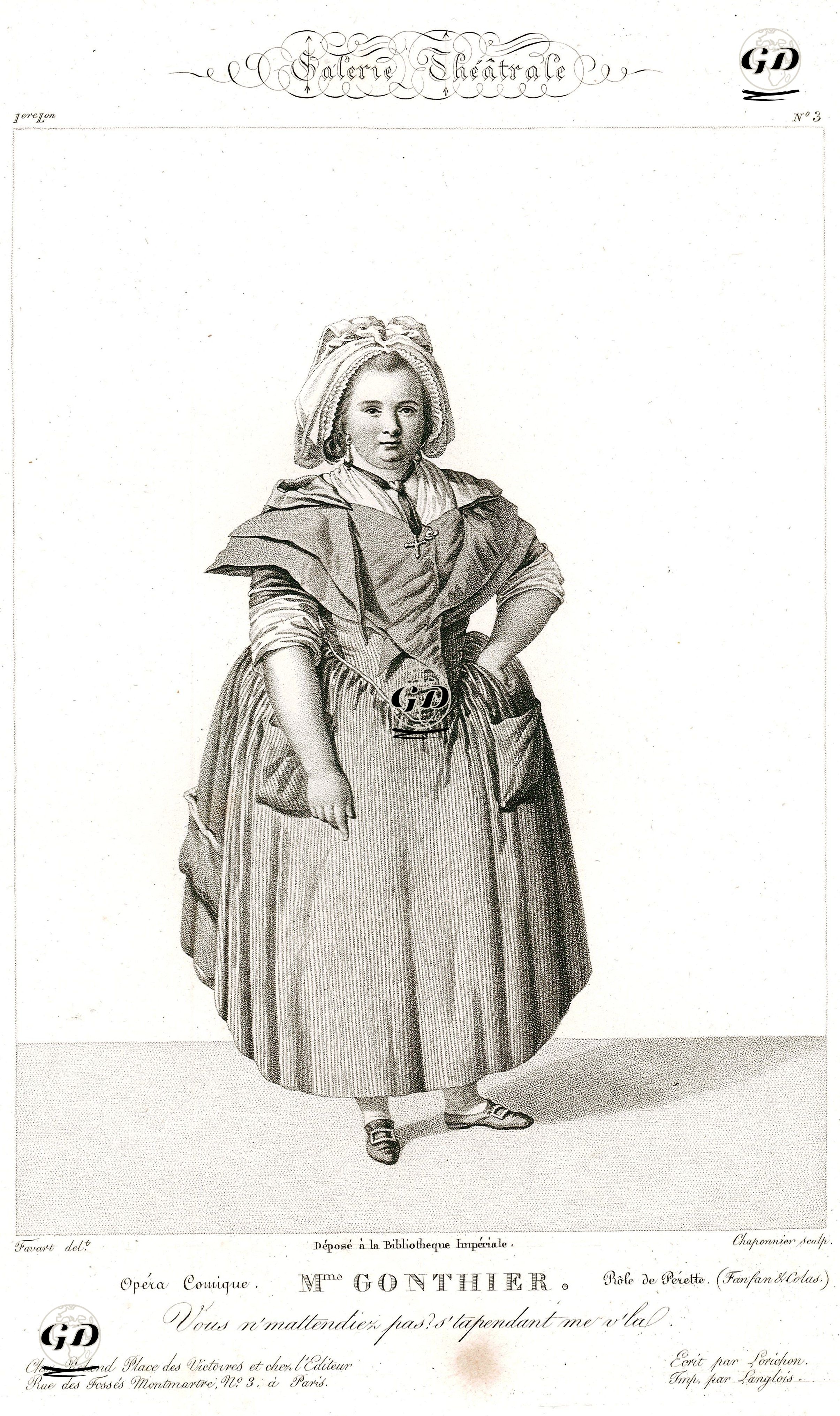 Perette Rolünde Madam Gonthier(Fanfan Ve Colas), Komik Opera, Plate 3 - Antoine Pierre Charles Favart (1784-1867) - 1842