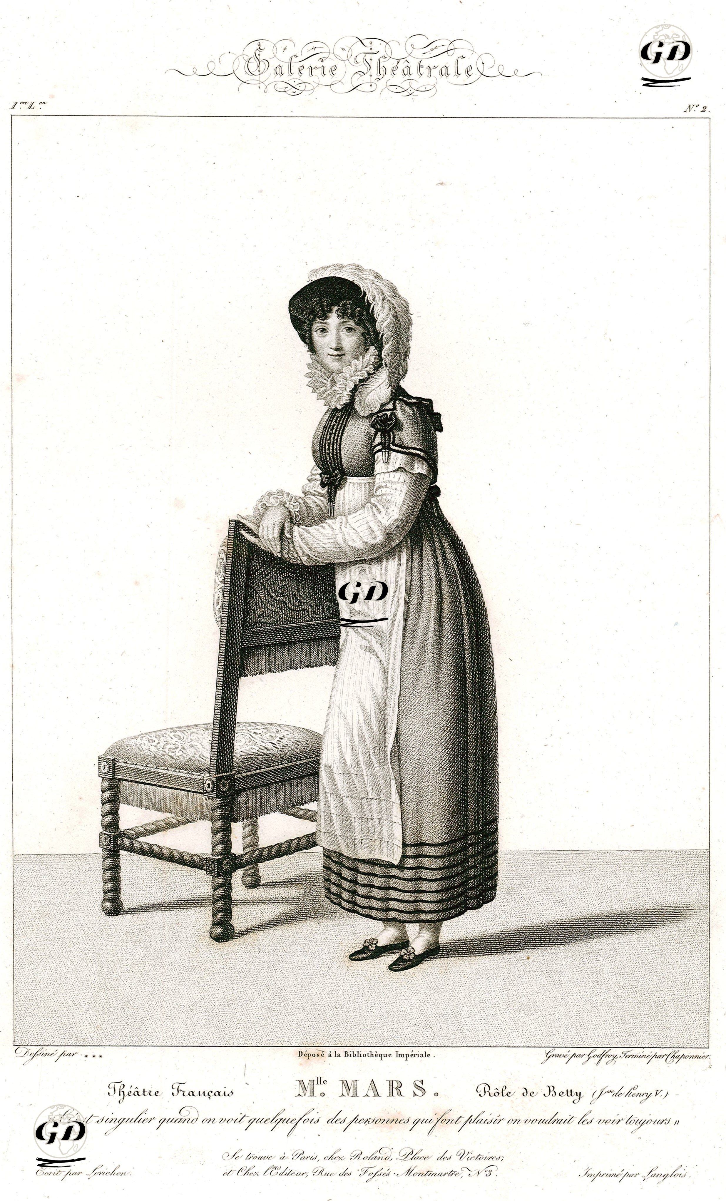Theatre Francais, Mademoiselle. Mars, Role De Betty (La Jeunesse De Henry V.)-Galerie Theatrale-Plate 2 -  - 1842