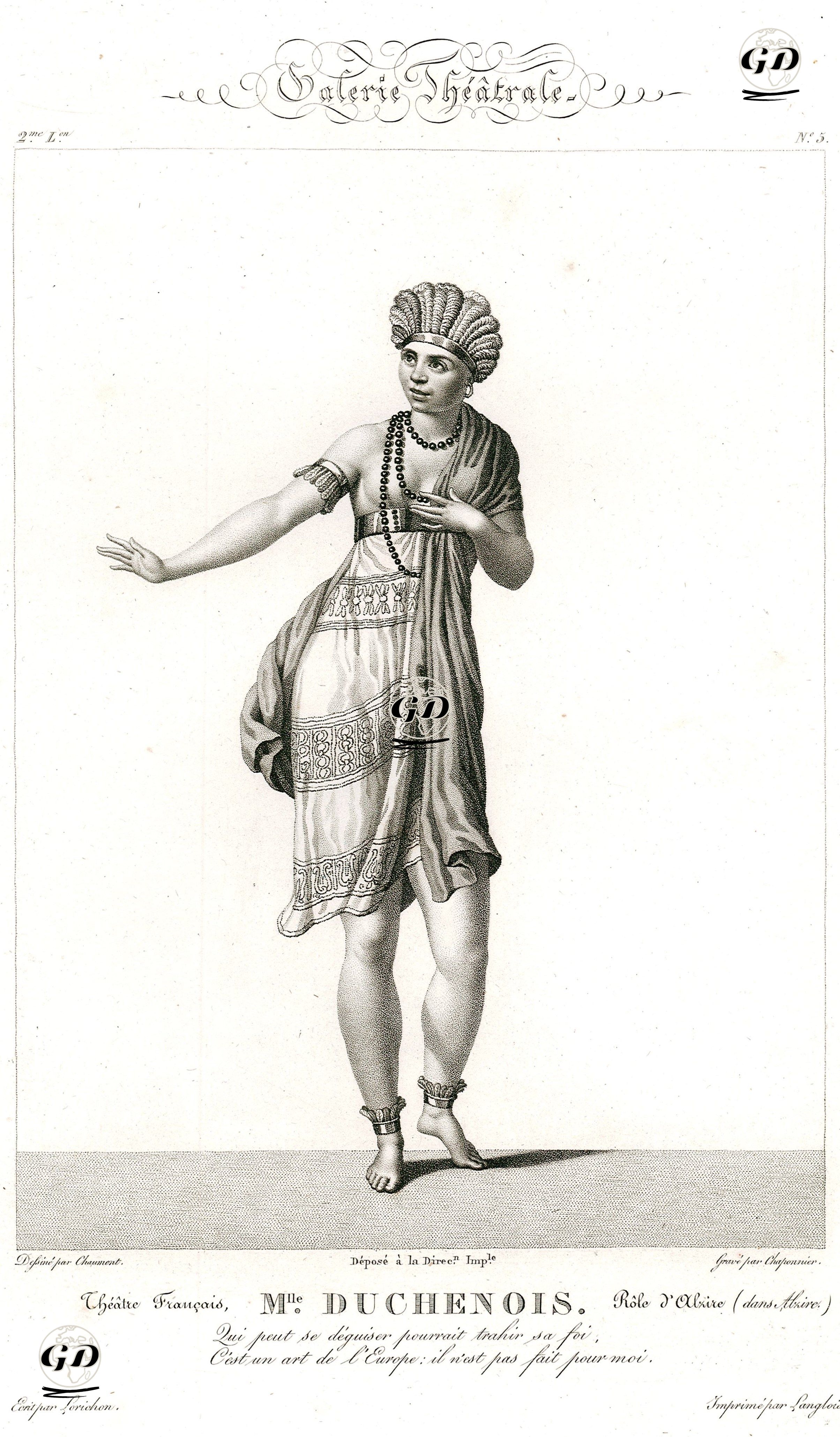 D'Alzire Rolünde Mademoiselle Duchesnois(Alzire),  Fransız Tiyatrosu, Plate 5 - Chaumont - 1842