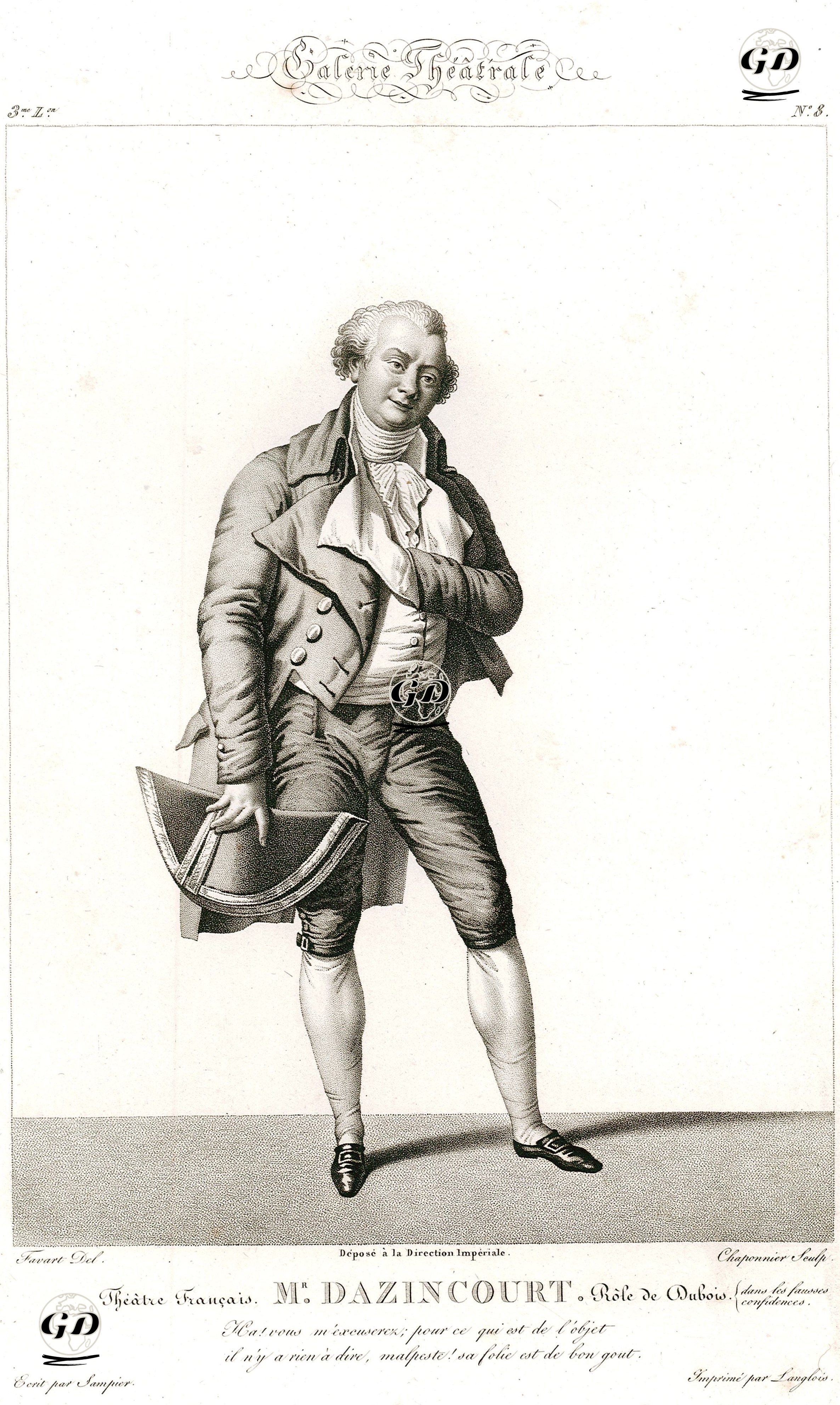 Dubois Rolünde Mr.Dazincourt(Sahte İtiraflar), Fransız Tiyatrosu, Plate 8 - Antoine Pierre Charles Favart (1784-1867) - 1842