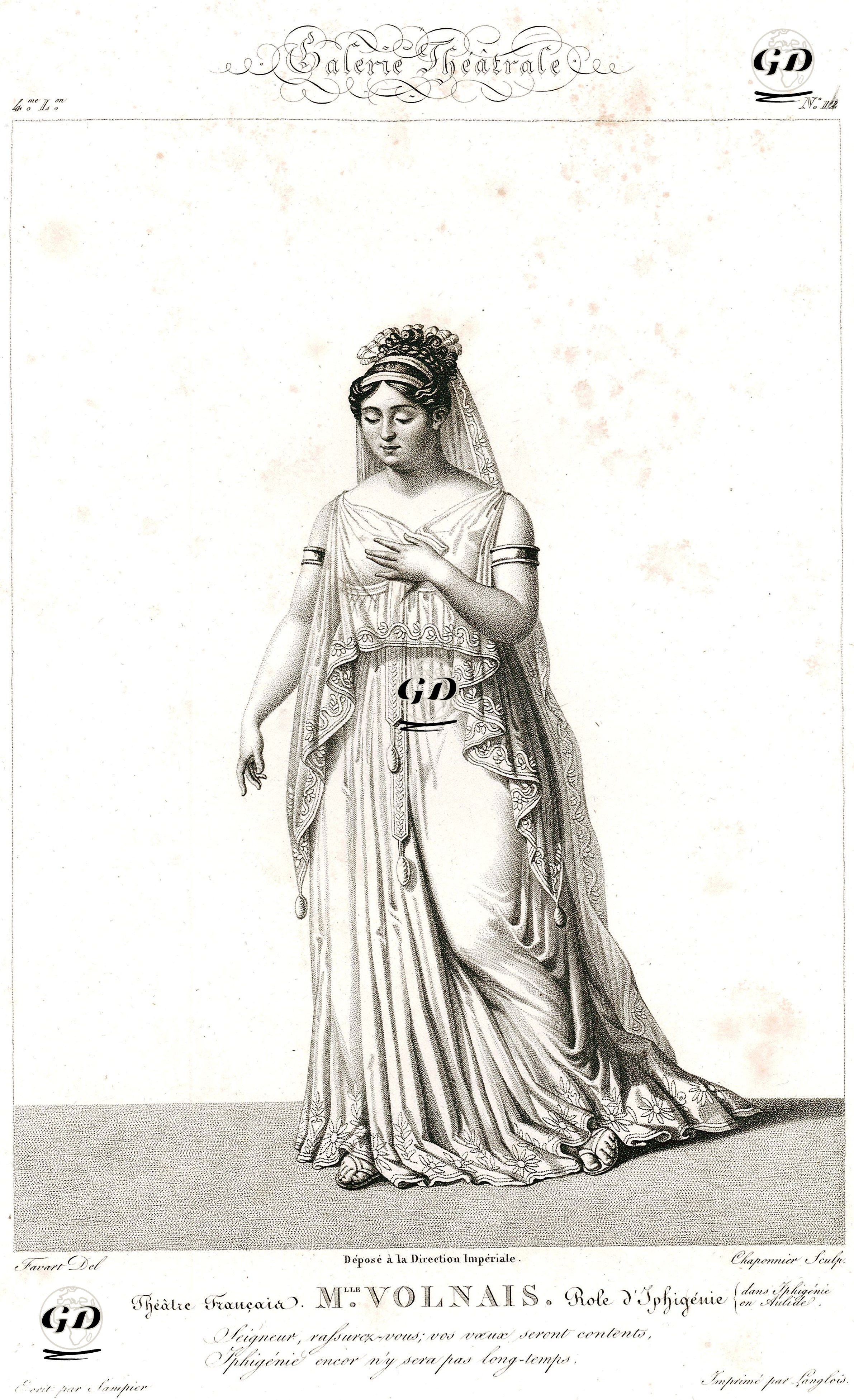 Jphigenie Rolünde Mlle.Volnais(İphigeneia Aulis'te), Opera, Plate 12 - Antoine Pierre Charles Favart (1784-1867) - 1842