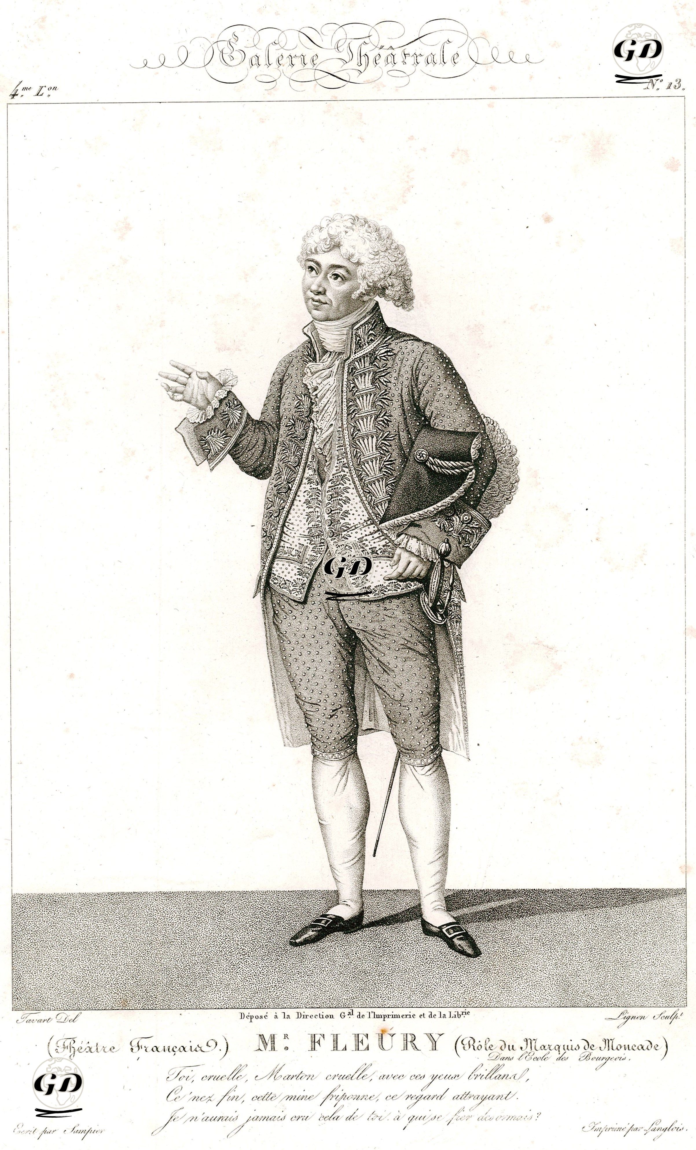 Marquis De Moncade Rolünde Mr.Fleury(Kentsoylular Okulu) Fransız Tiyatrosu, Plate 13 - Antoine Pierre Charles Favart (1784-1867) - 1842