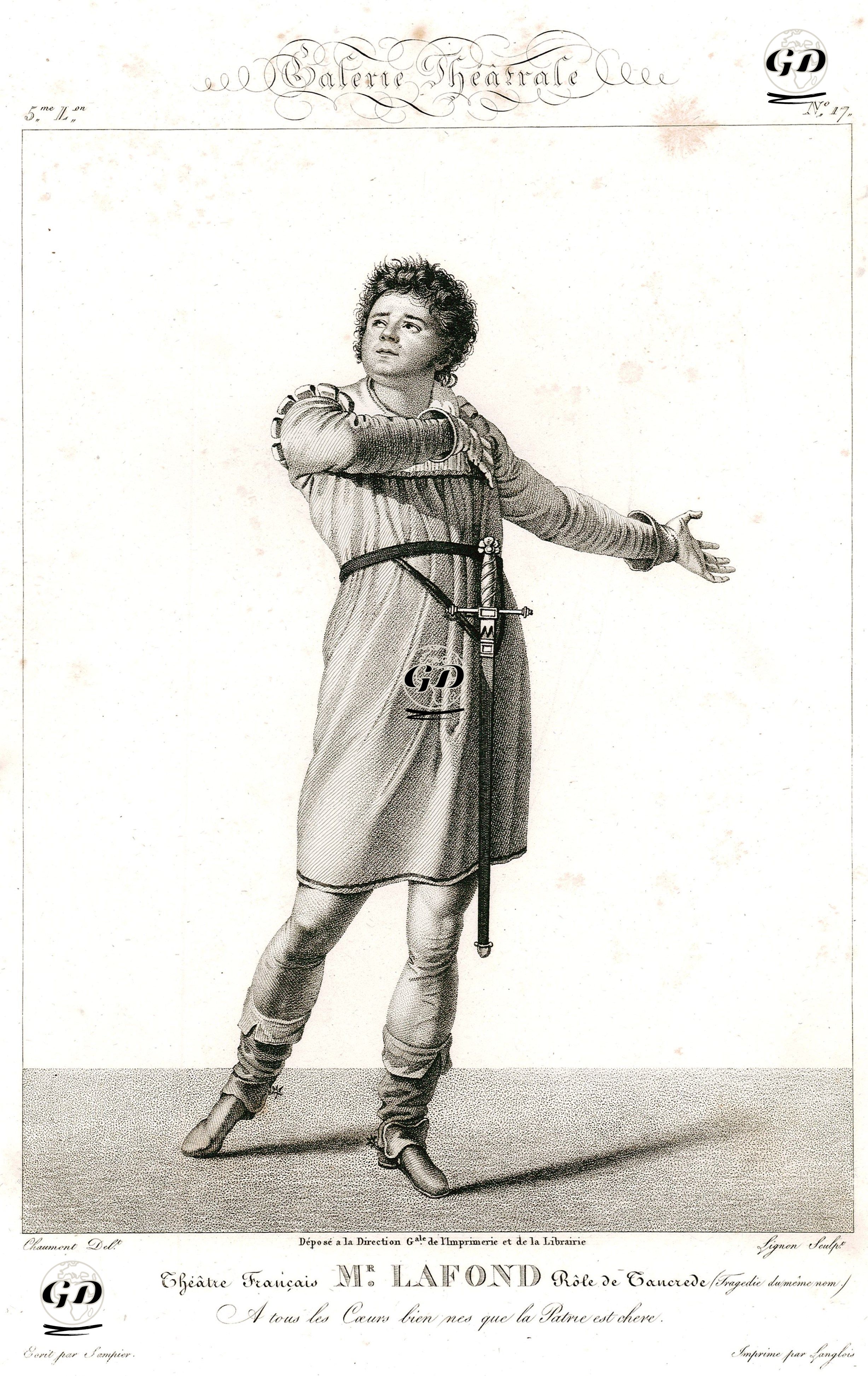 Tancrede Rolünde Mr.Lafond(Tancrede) Fransız Tiyatrosu, Plate 17 - Chaumont - 1842