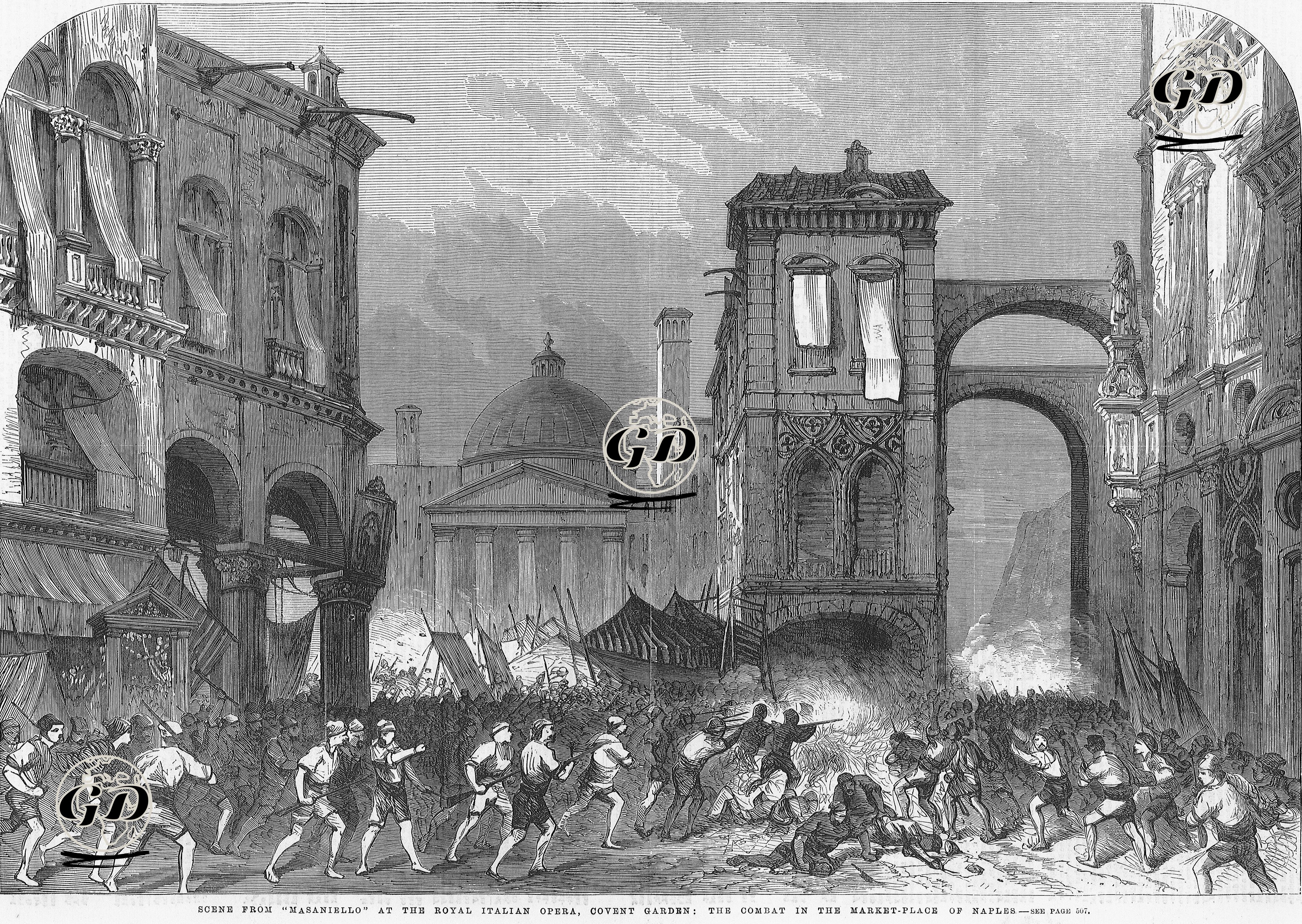 "Masaniello" Operasında Napoli'nin Pazar Yerindeki Savaş Sahnesi, Kraliyet İtalyan Operası,  Covent Garden -  - 1863