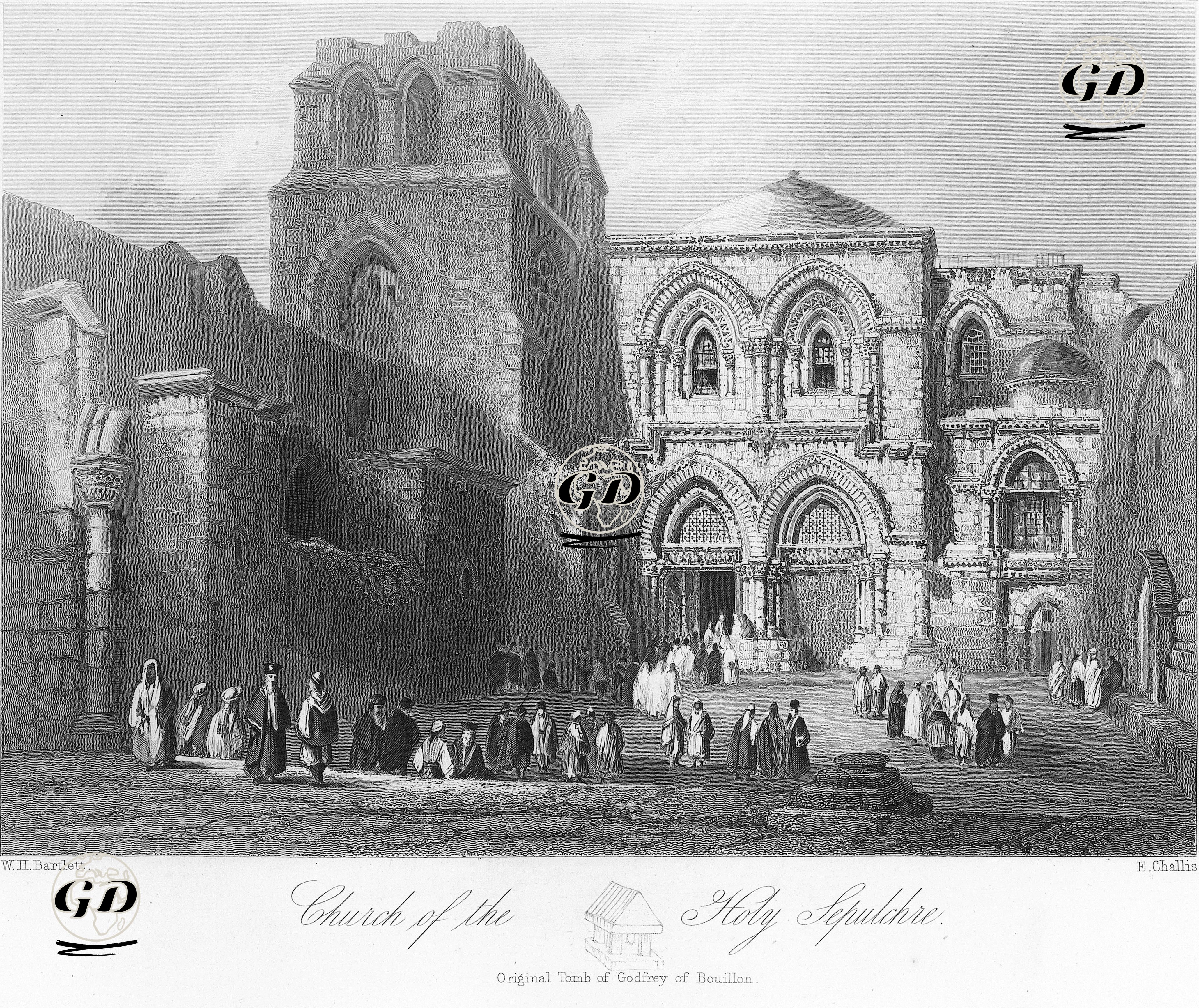  Kutsal Kabir (Yeniden Diriliş) Kilisesi, Godfrey of Bouillon'un Mezarı - William Henry Bartlett (1809-1854) - 1850
