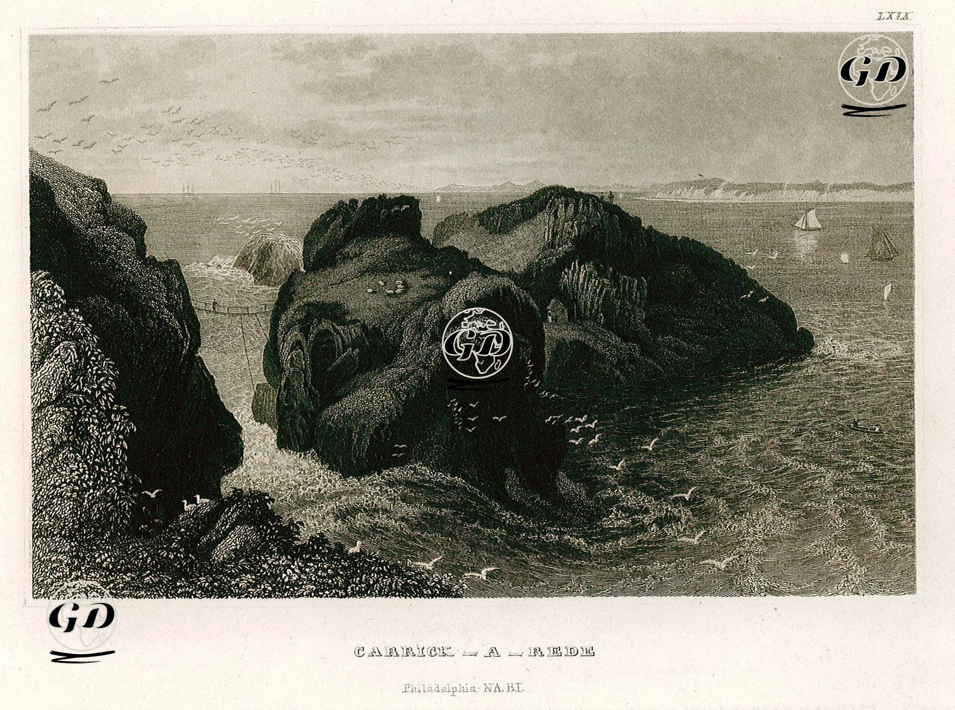 Kuzey İrlanda'da Antrim Sahilinde Carrick A Rede Adası -  - 1840's
