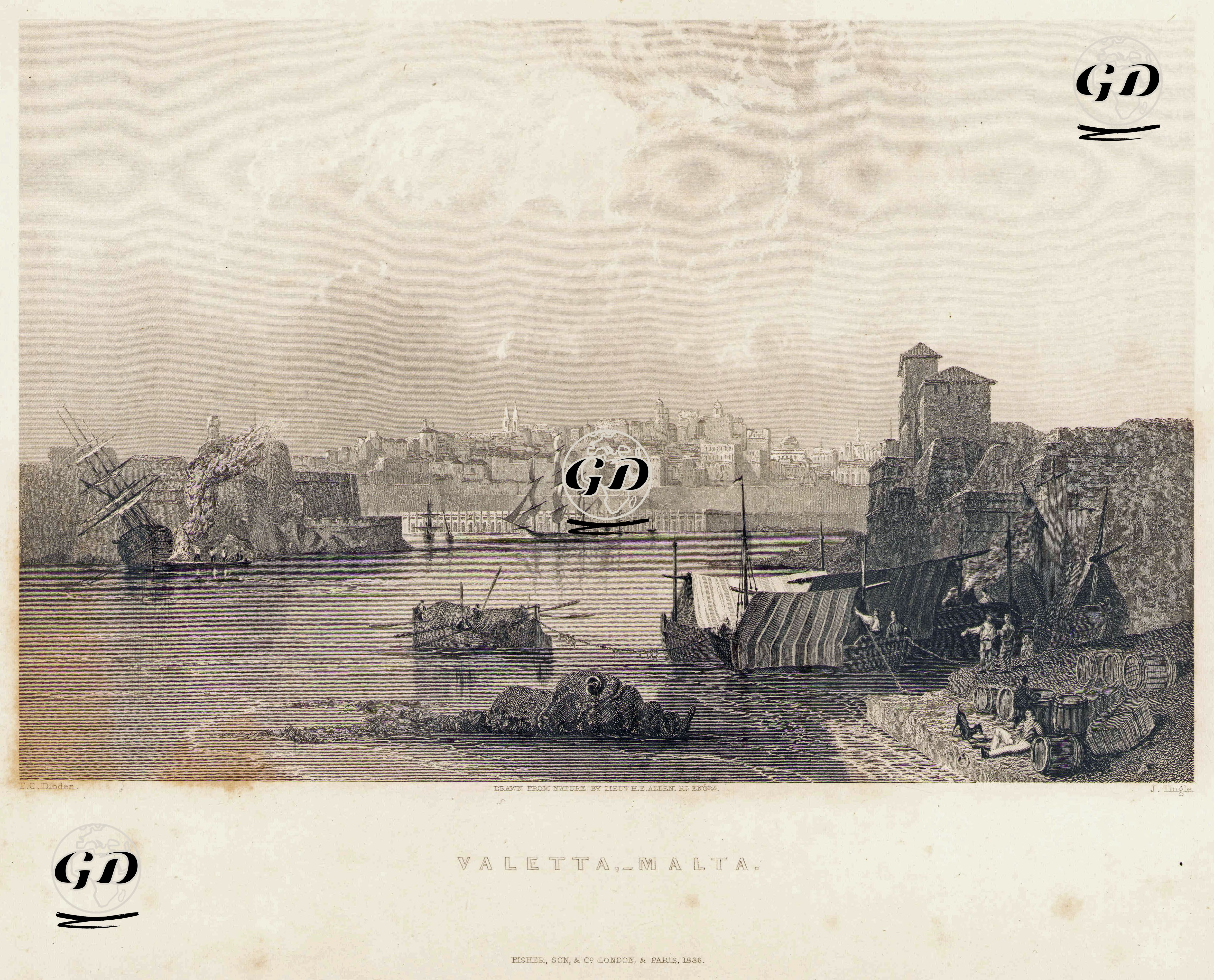 Malta'nın Başkenti Valetta - T.C.Dibden - 1836