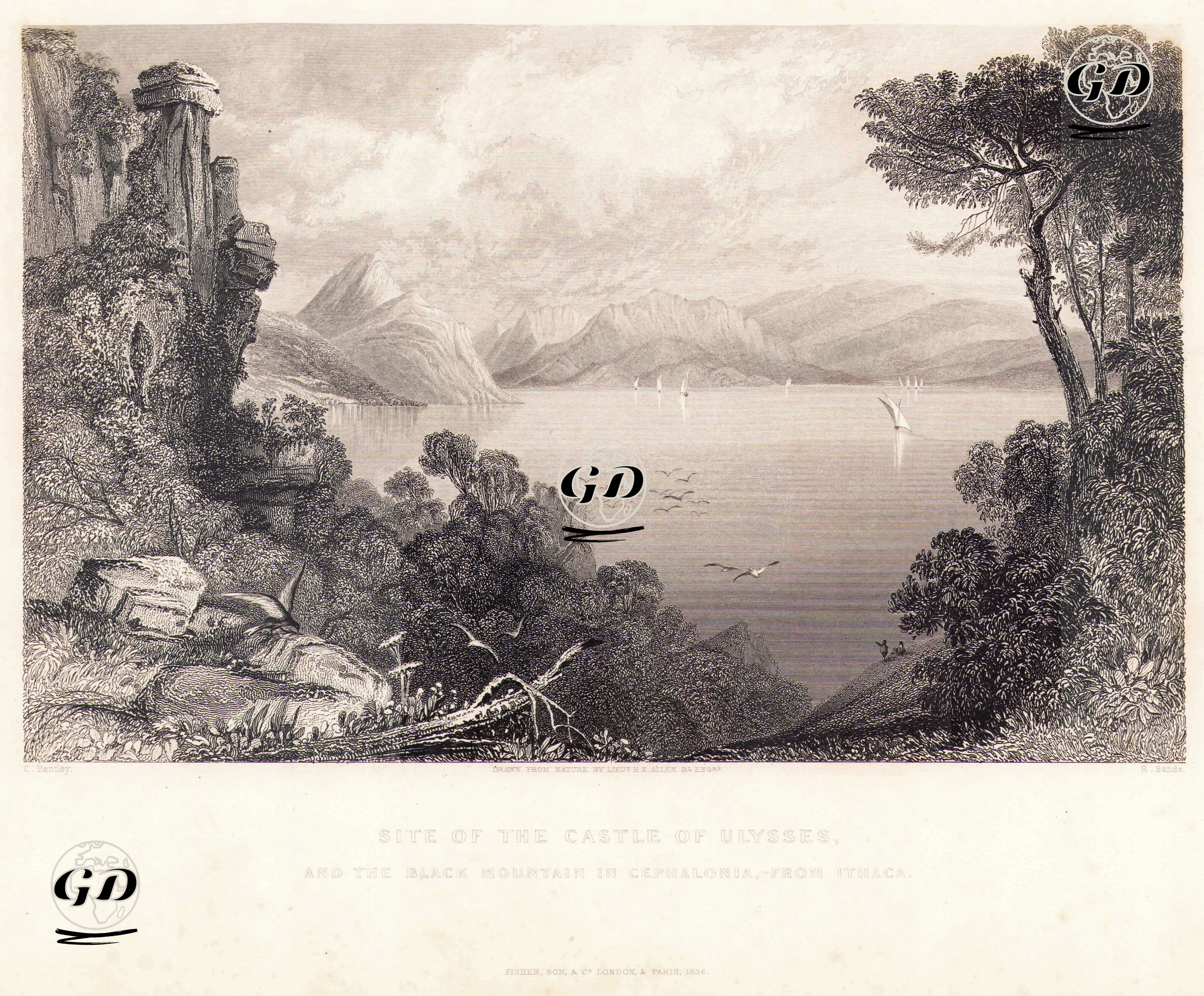 İthaka Adasında Ulysses Kalesinin Bulunduğu Alan - Charles Bentley (1805-1854) - 1836