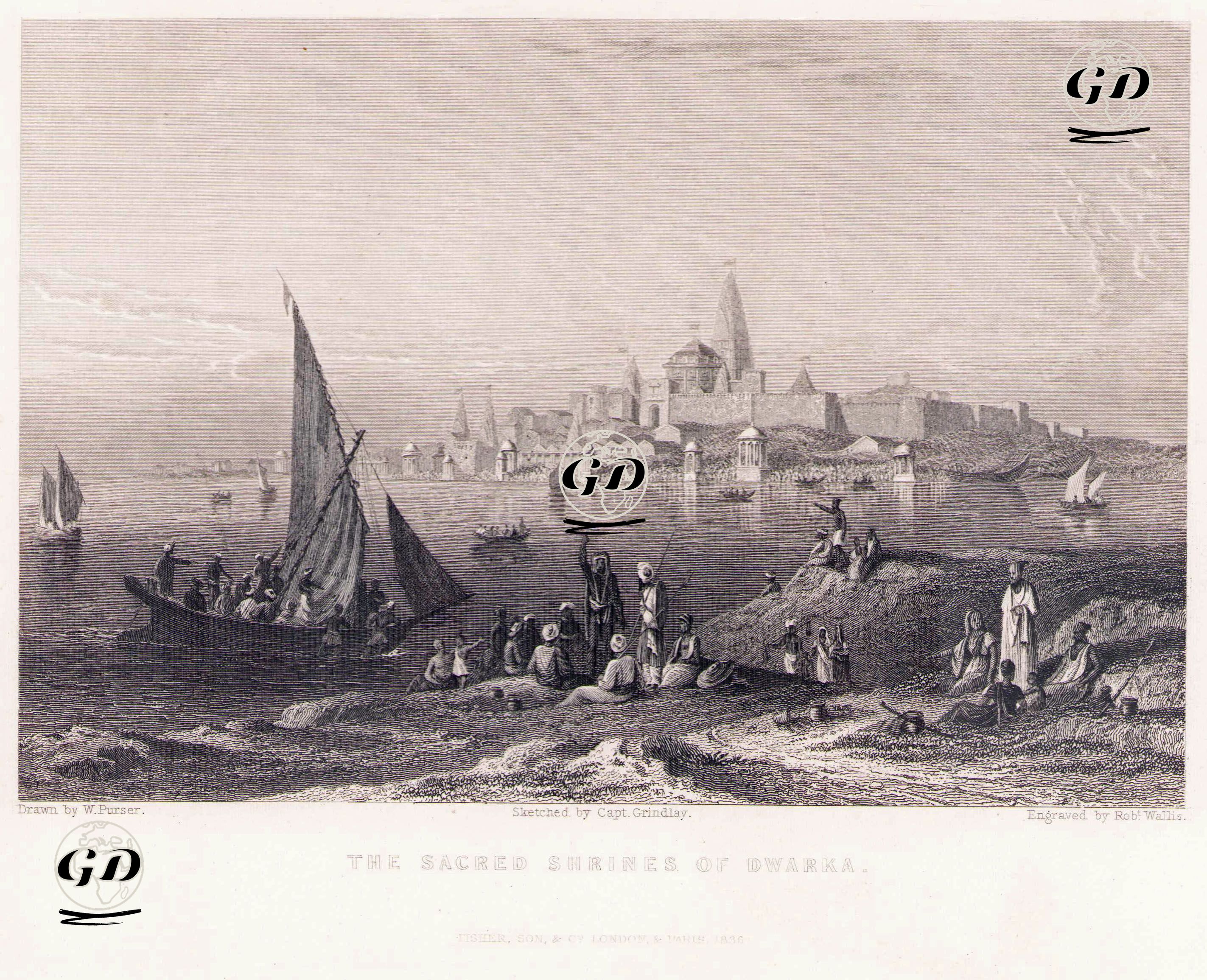 Hintlilerin Haç Yeri Olan Dwarka'nın(Cennetin Giriş Kapısı) Kutsal Tapınakları - William Purser (1789-1852) - 1836