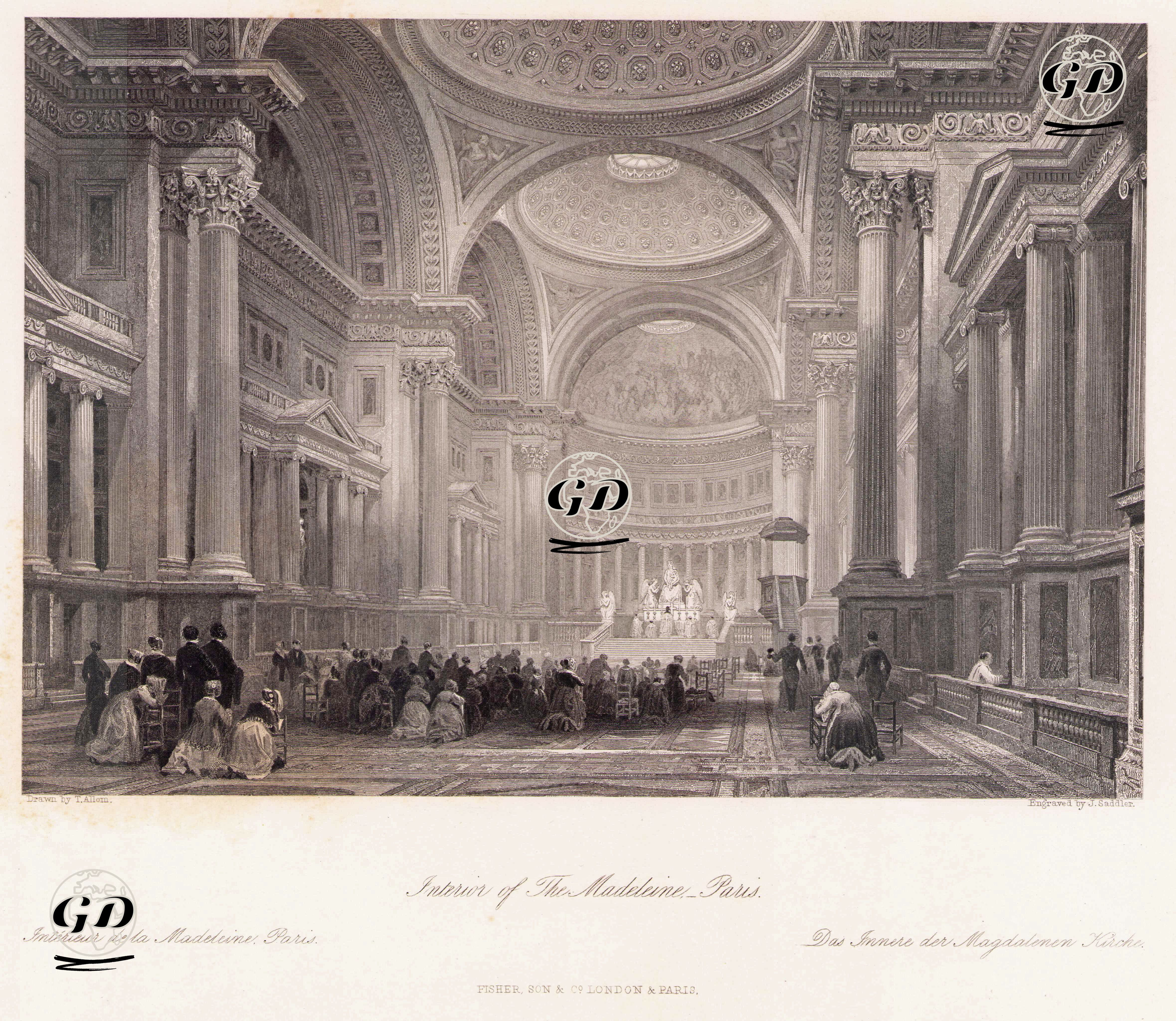interior Of The Madeleine, Paris-interieur De La Madeleine, Paris-Das innere Der Magdalenen Kirche - Thomas Allom (1804-1872) - 1848