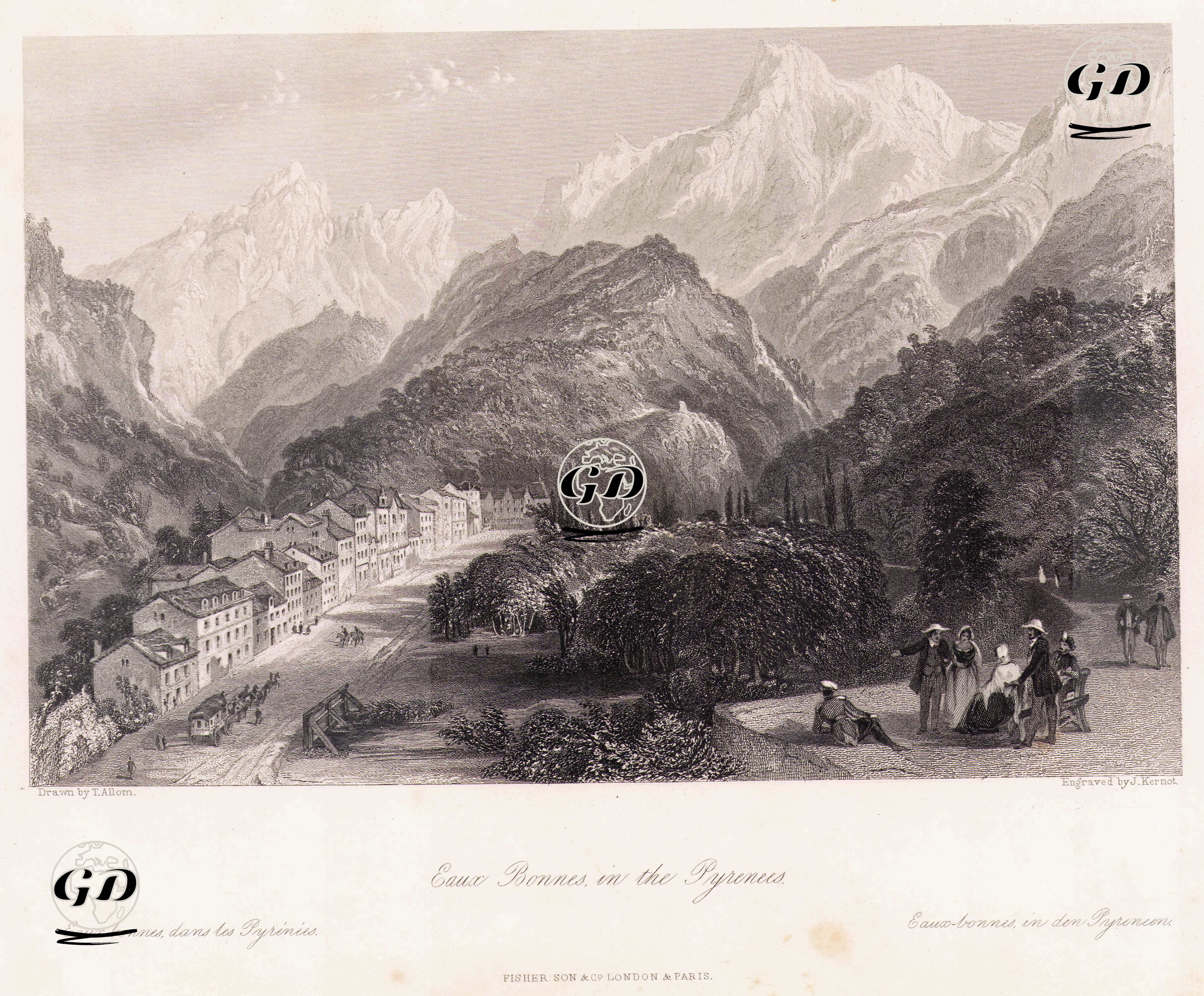 Pirene Dağlarında Bulunan Eaux Bonnes - Thomas Allom (1804-1872) - 1848